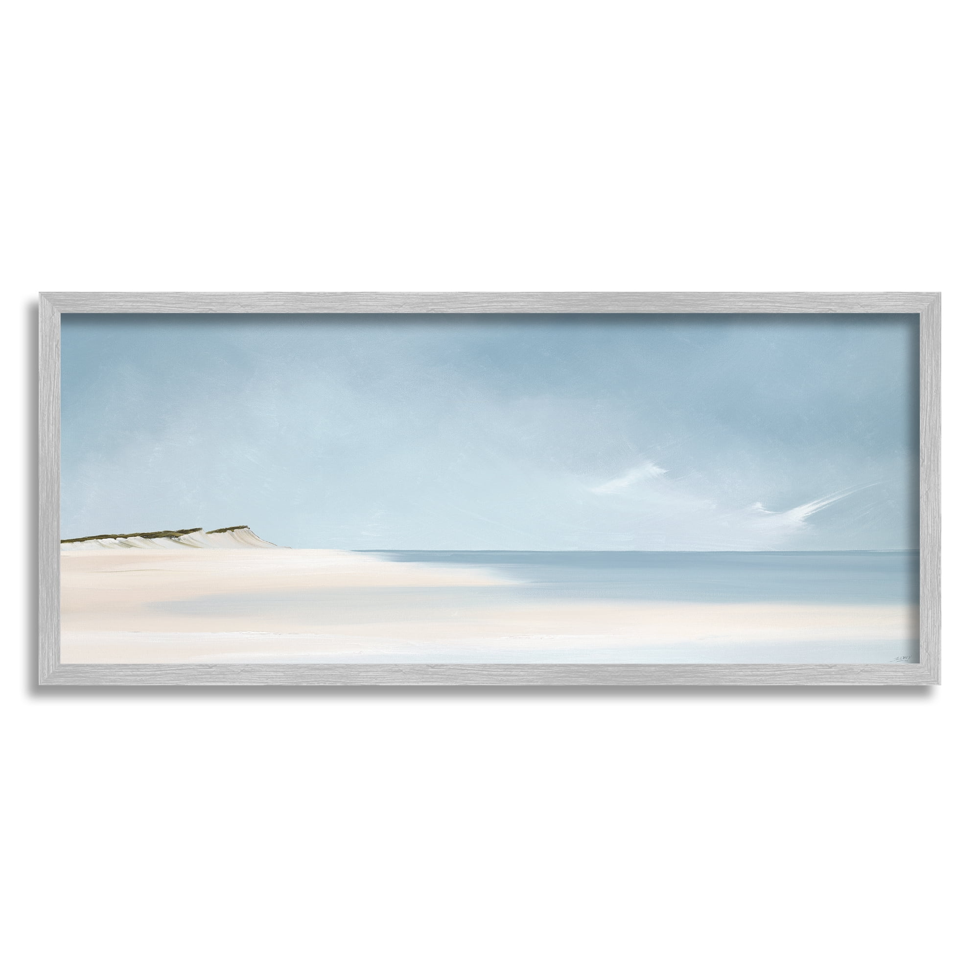 Stupell Industries Summer Shore Landscape Landscape Painting Gray Framed Art Print Wall Art, 30 x 13