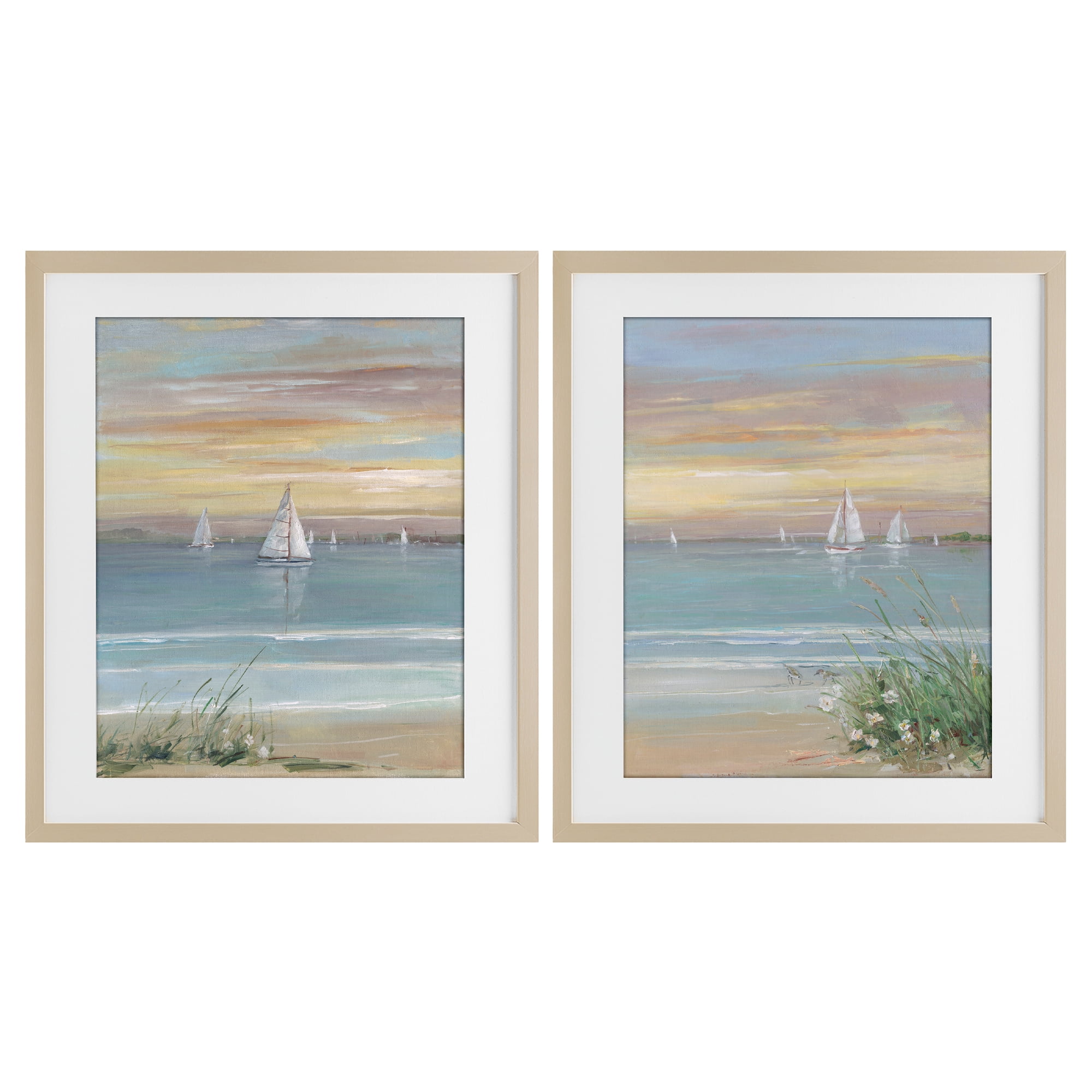 Stupell Industries Summer Shore Panorama 2 Piece Birch Framed Print Under Glass Set, design by Sally Swatland
