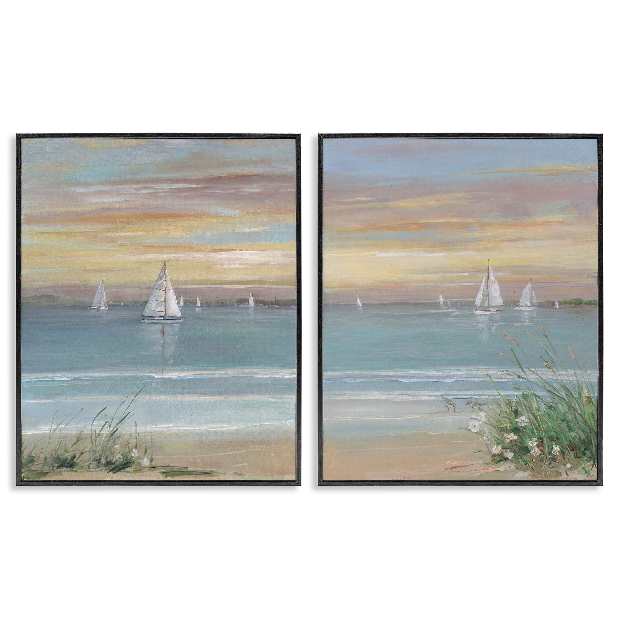 Stupell Industries Summer Shore Panorama 2 Piece Black Framed Giclee Art Set, design by Sally Swatland