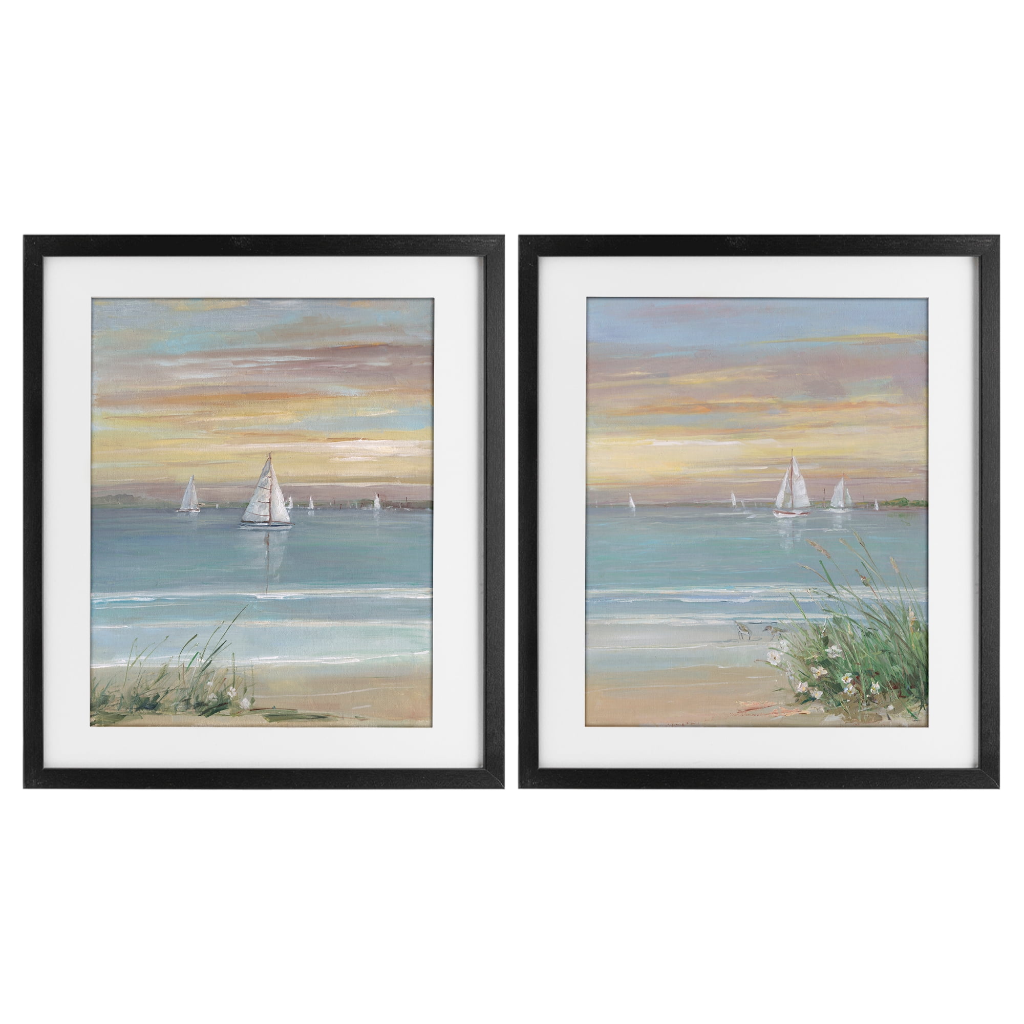 Stupell Industries Summer Shore Panorama 2 Piece Black Framed Print Under Glass Set, design by Sally Swatland