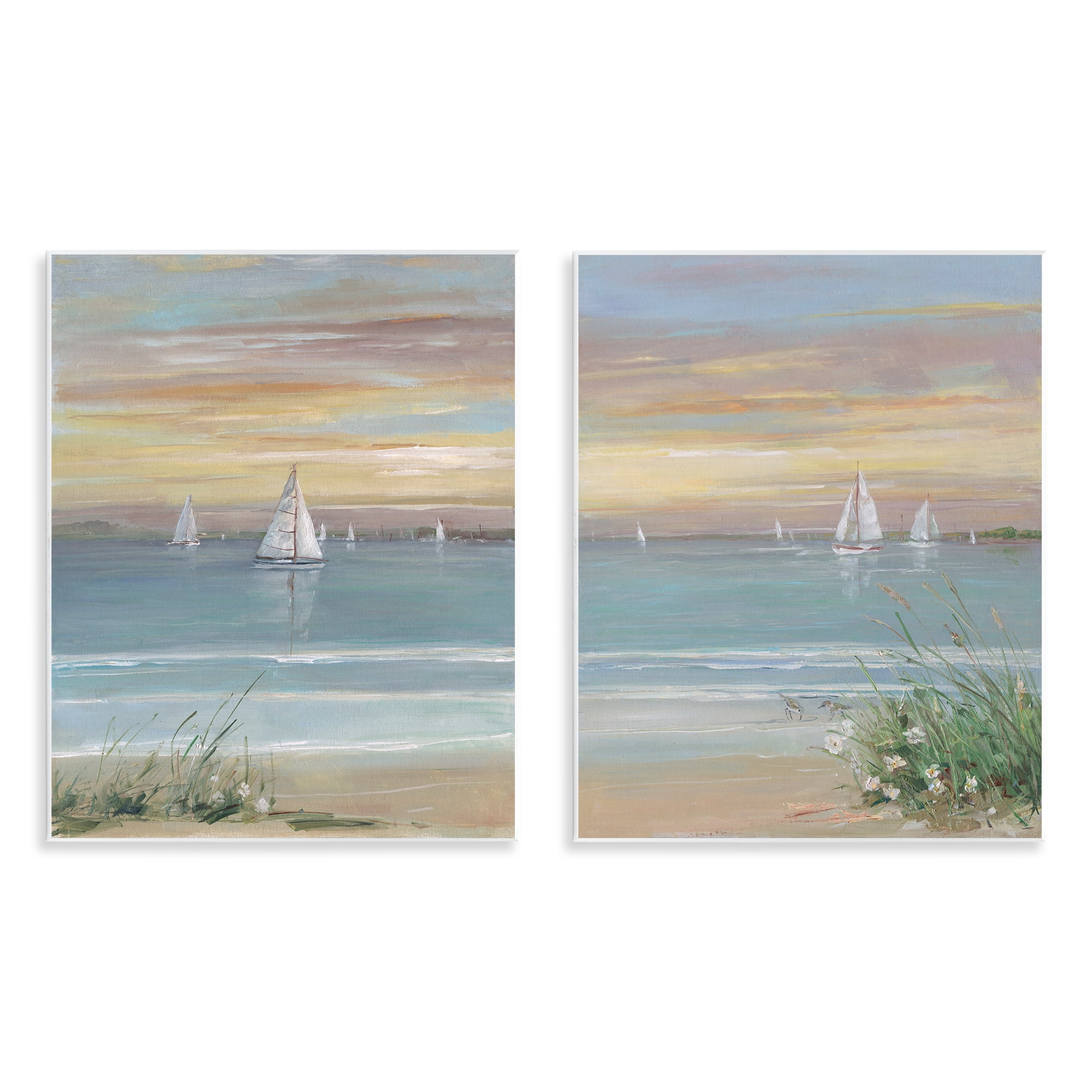 Stupell Industries Summer Shore Panorama 2 Piece Wall Plaque Art Set, design by Sally Swatland