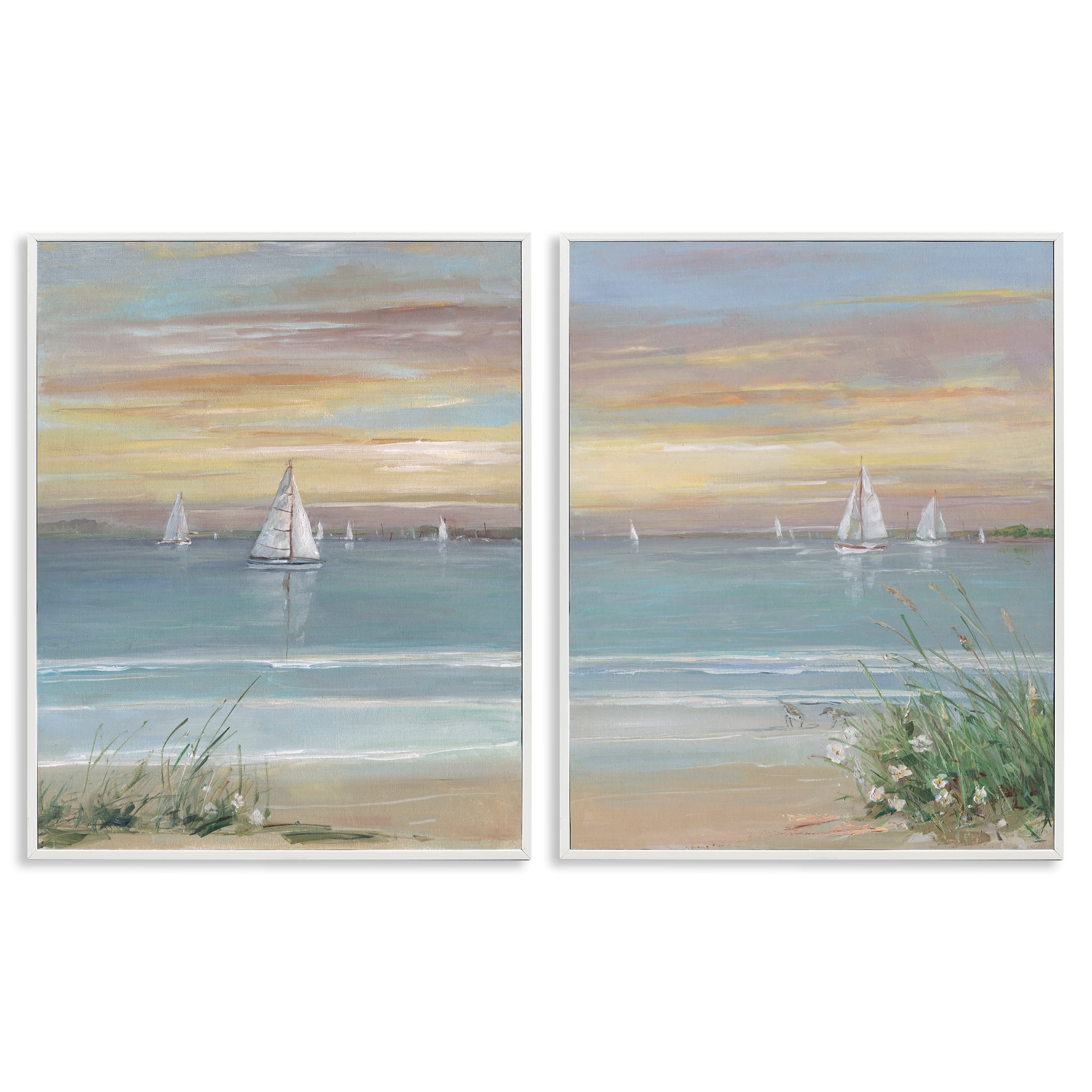 Stupell Industries Summer Shore Panorama 2 Piece White Framed Giclee Art Set, design by Sally Swatland
