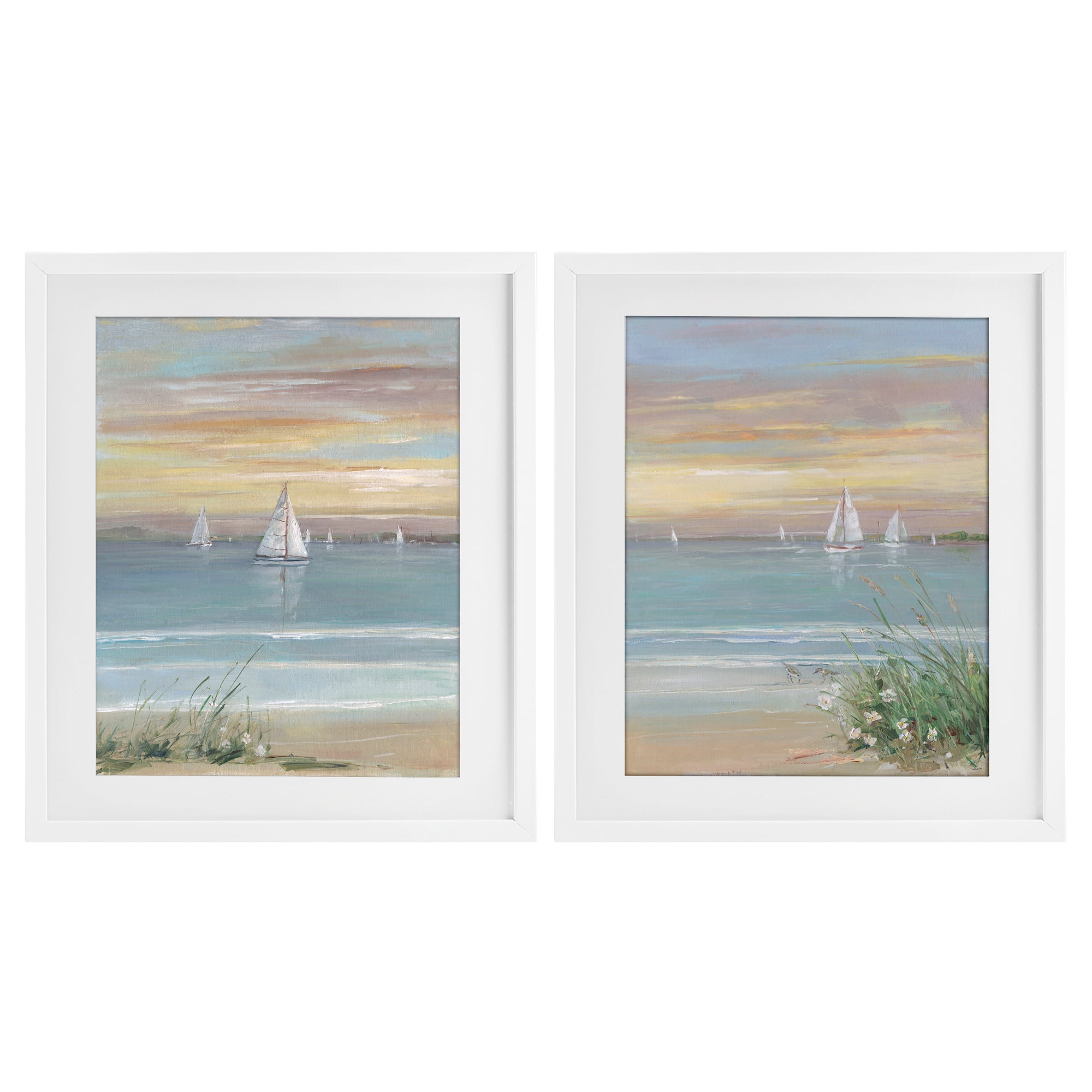 Stupell Industries Summer Shore Panorama 2 Piece White Framed Print Under Glass Set, design by Sally Swatland