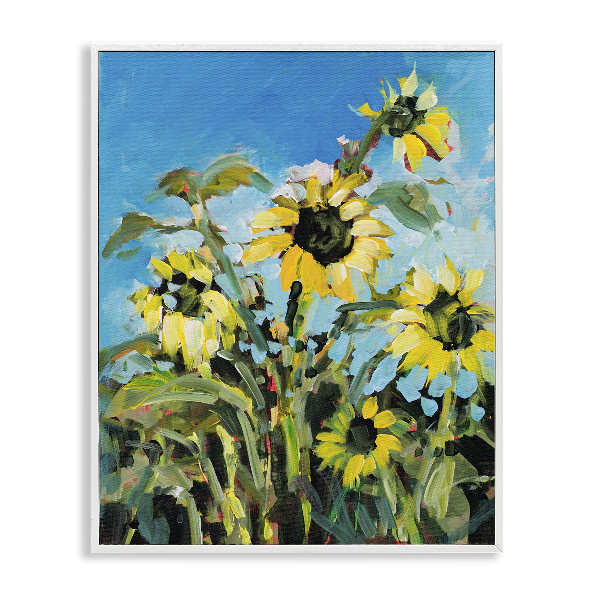 Stupell Industries Summer Sky Sunflower Field Contemporary Farm Florals Floral & Botanical Painting White Framed Art Print Wall Art, 14 x 11
