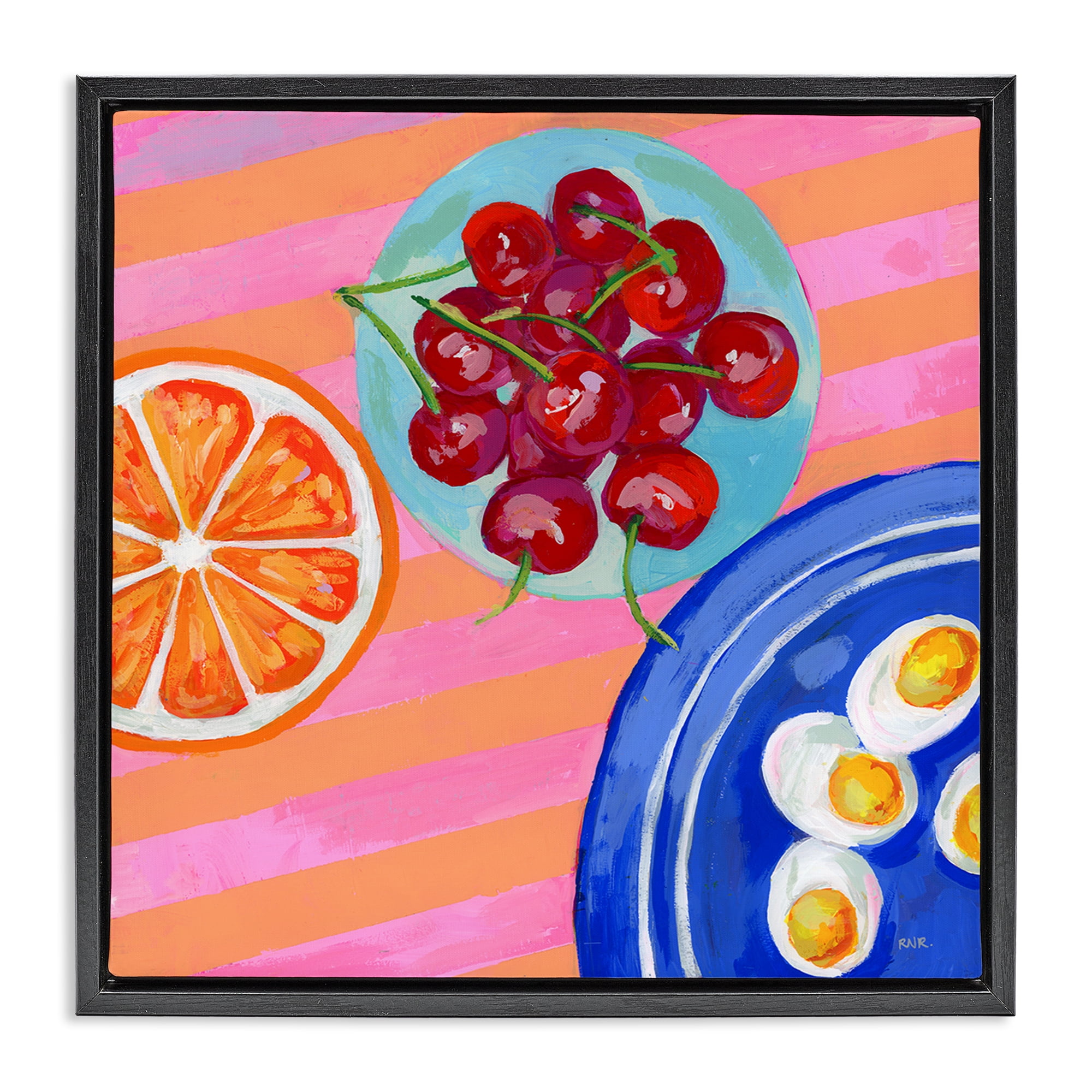 Stupell Industries Summer Snacks Picnic Blanket Black Framed Floater Canvas Wall Art, design by Rachael Reese