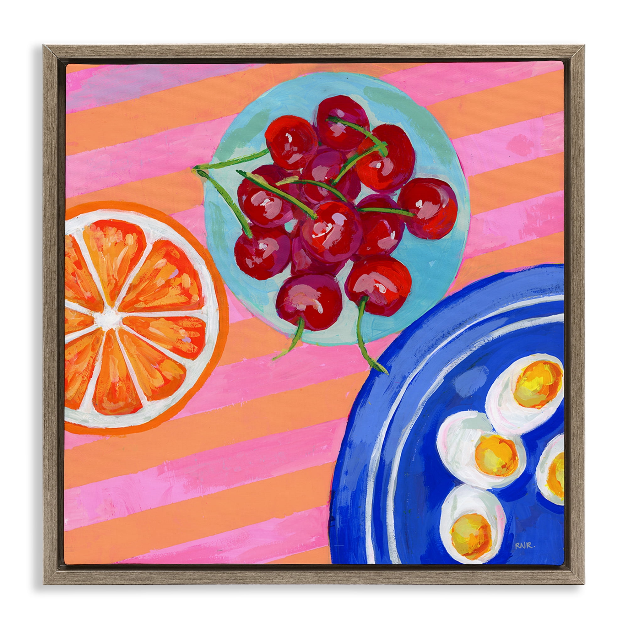 Stupell Industries Summer Snacks Picnic Blanket Brown Framed Floater Canvas Wall Art, design by Rachael Reese