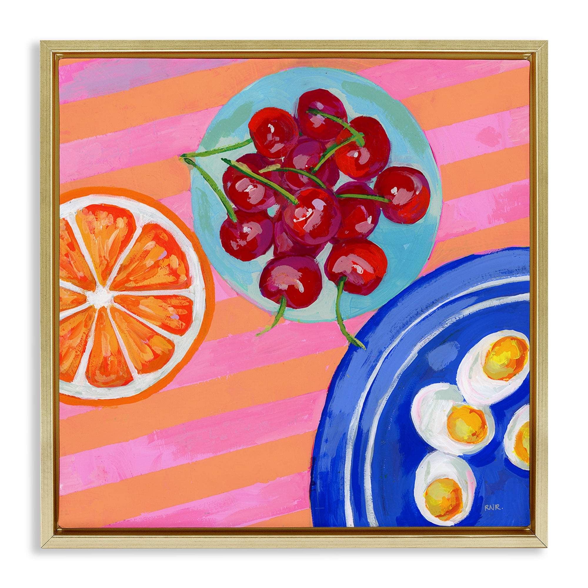 Stupell Industries Summer Snacks Picnic Blanket Gold Framed Floater Canvas Wall Art, design by Rachael Reese