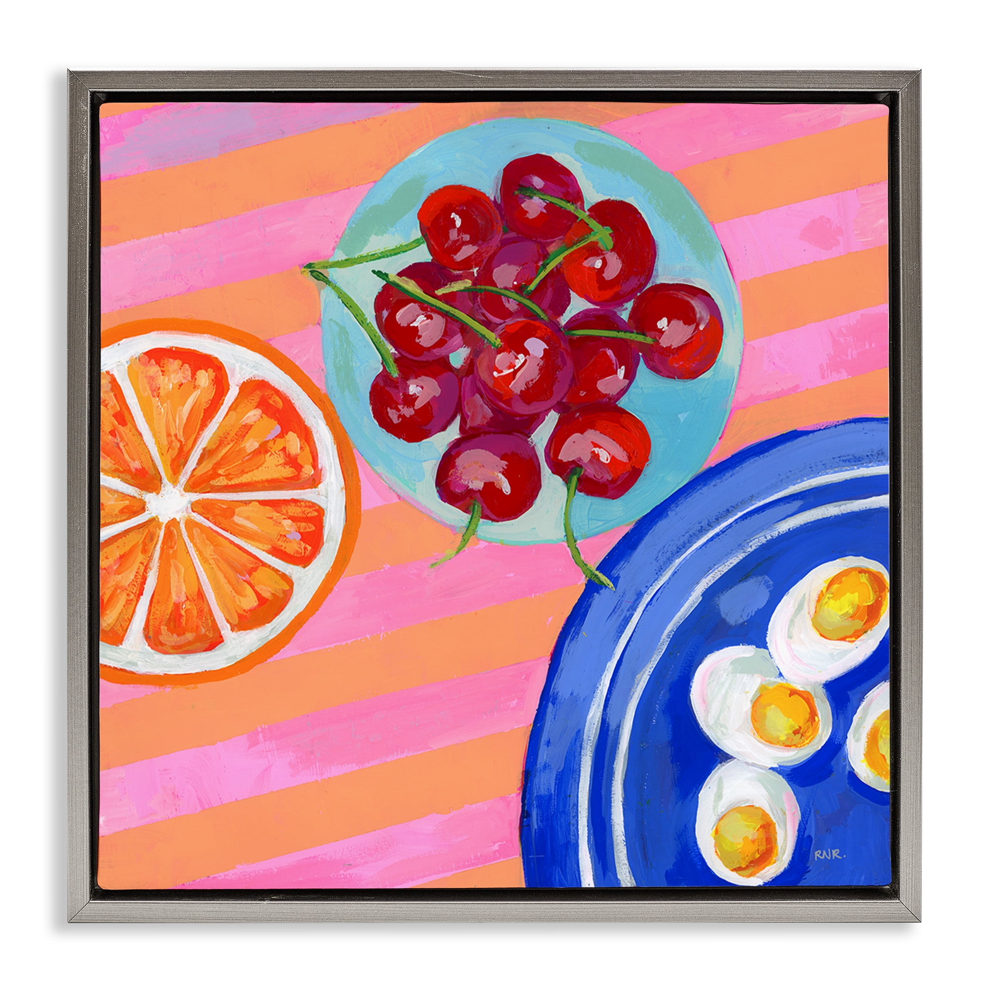 Stupell Industries Summer Snacks Picnic Blanket Gray Framed Floater Canvas Wall Art, design by Rachael Reese