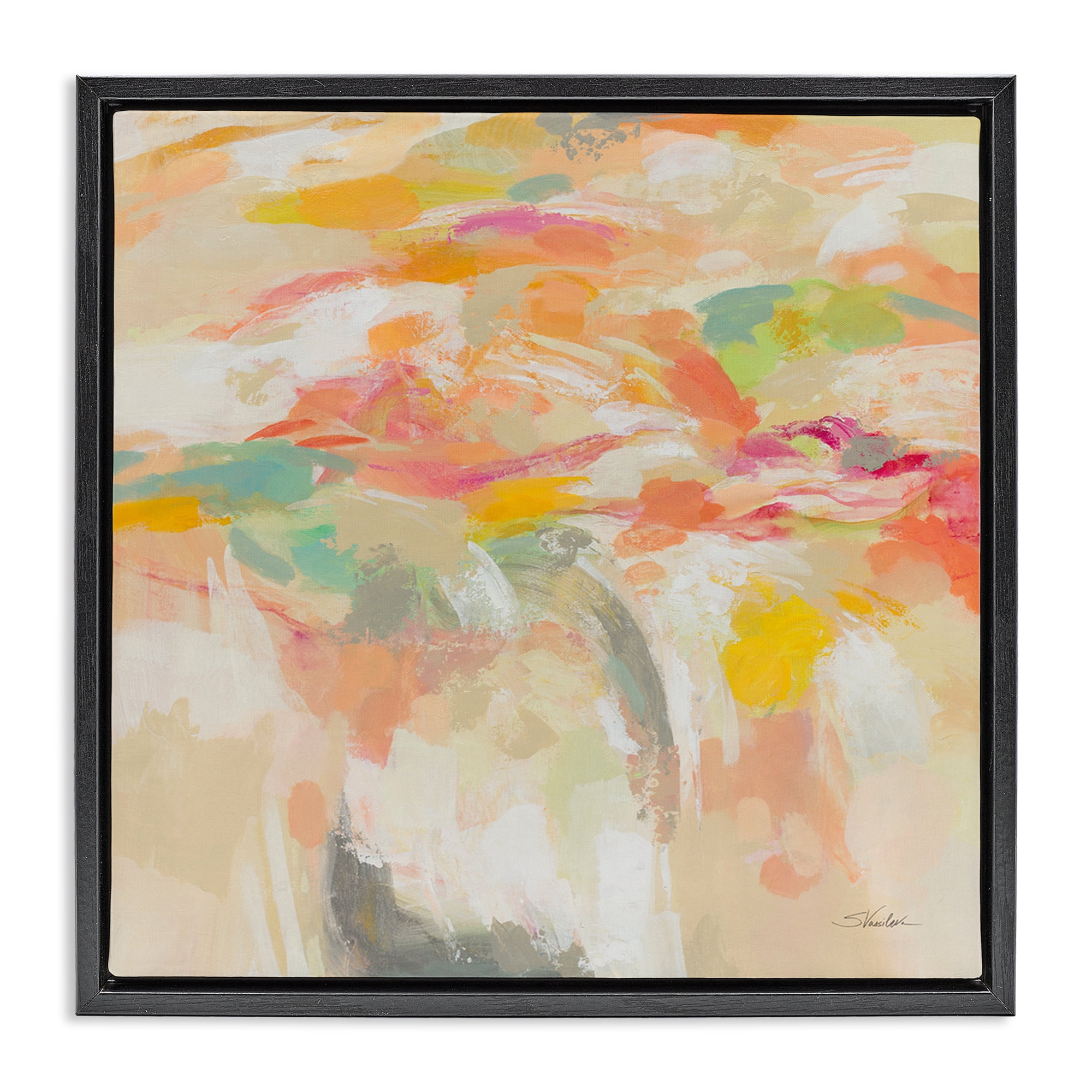 Stupell Industries Summer Solstice Abstraction Abstract Painting Black Floater Framed Canvas Art Print Wall Art, 25 x 25