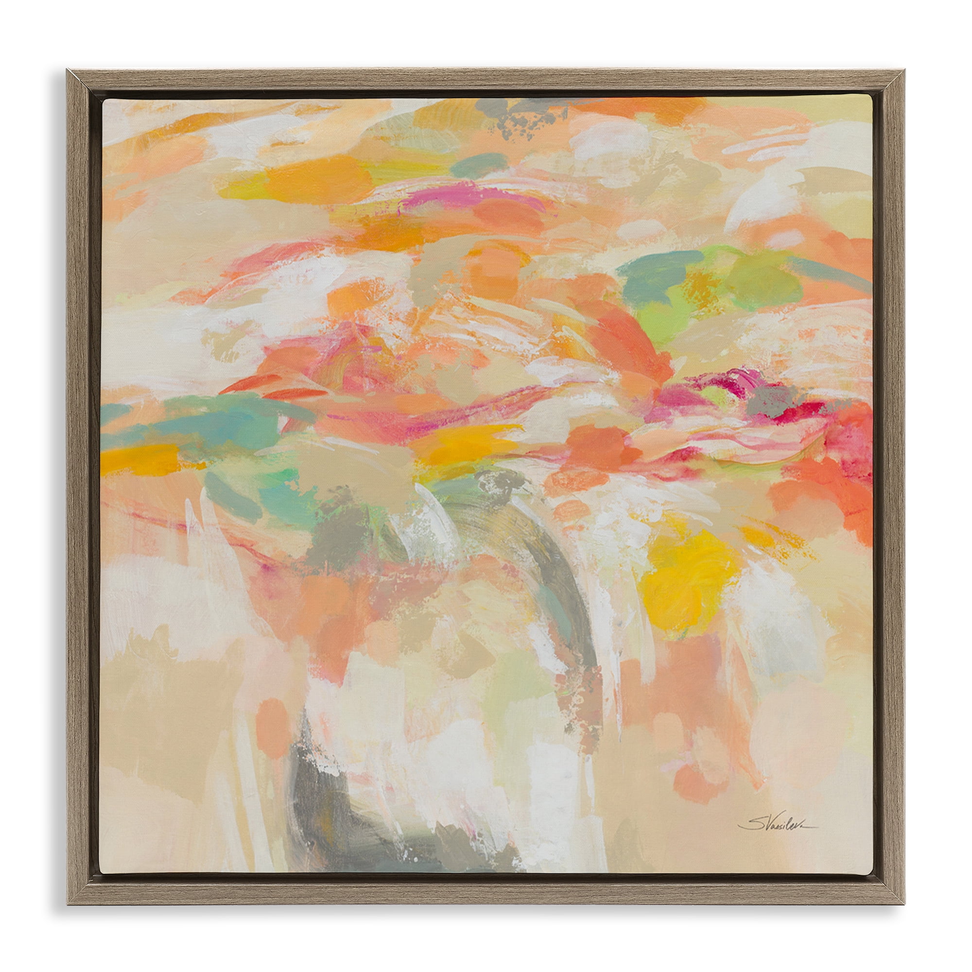 Stupell Industries Summer Solstice Abstraction Abstract Painting Brown Floater Framed Canvas Art Print Wall Art, 25 x 25