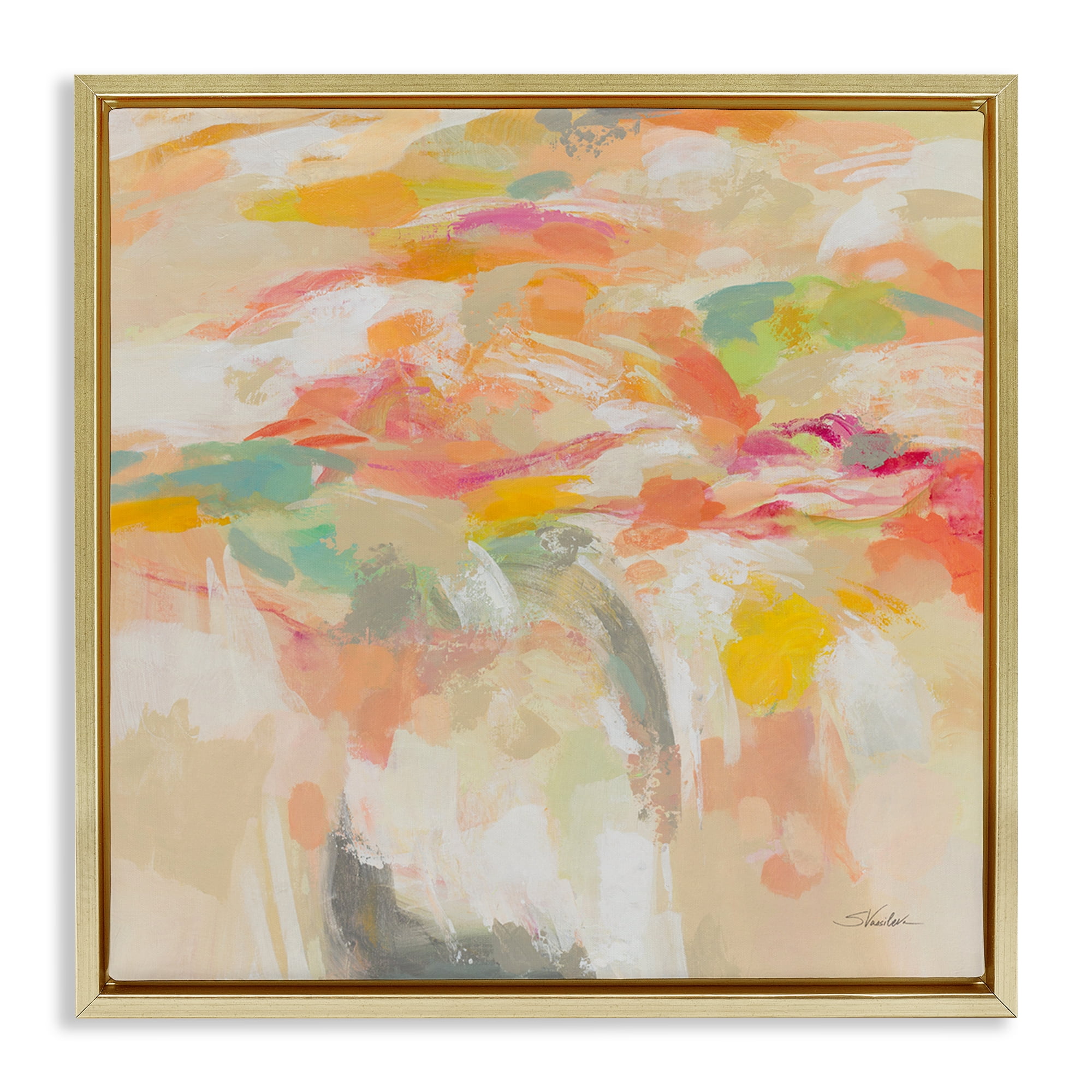 Stupell Industries Summer Solstice Abstraction Abstract Painting Gold Floater Framed Canvas Art Print Wall Art, 25 x 25