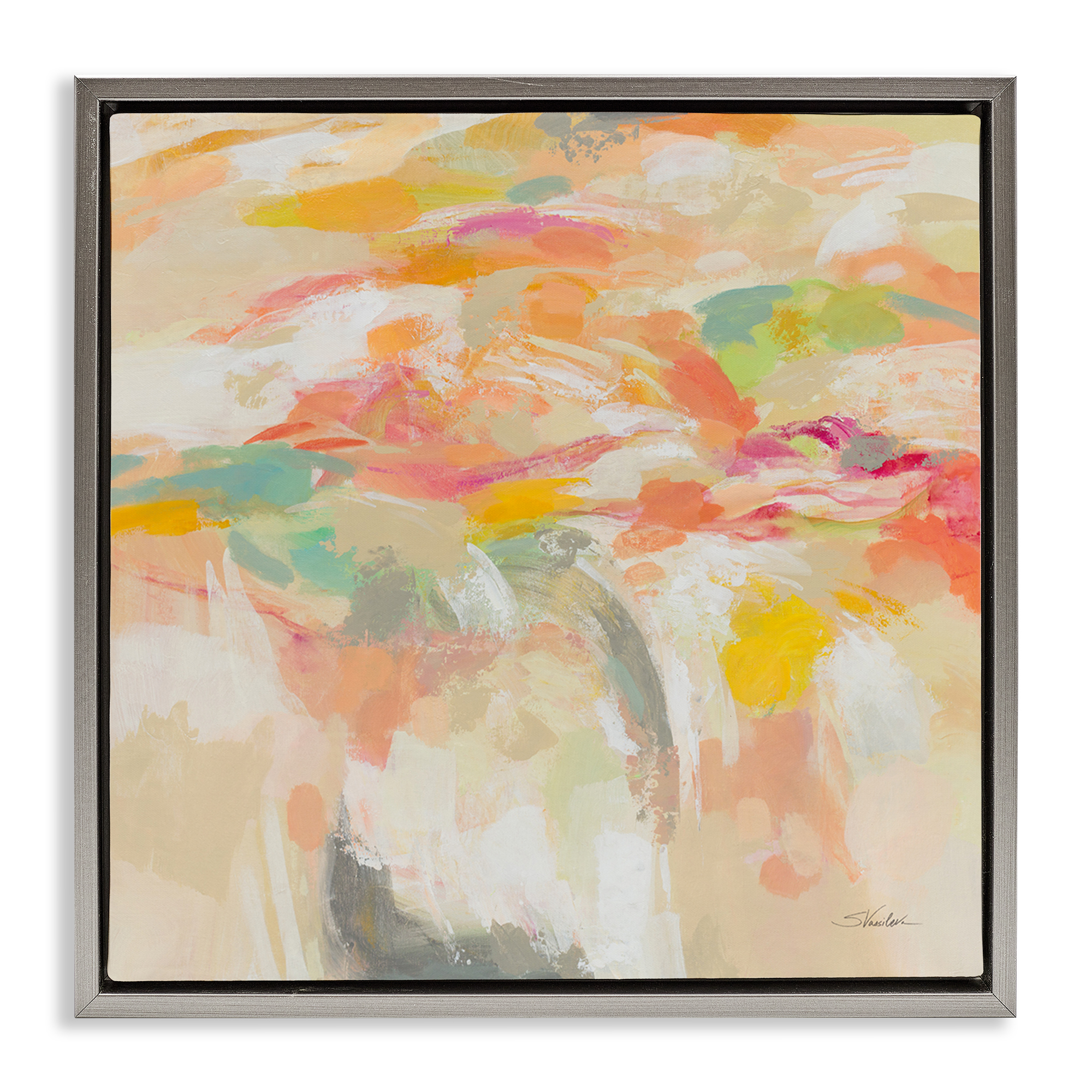 Stupell Industries Summer Solstice Abstraction Abstract Painting Gray Floater Framed Canvas Art Print Wall Art, 25 x 25