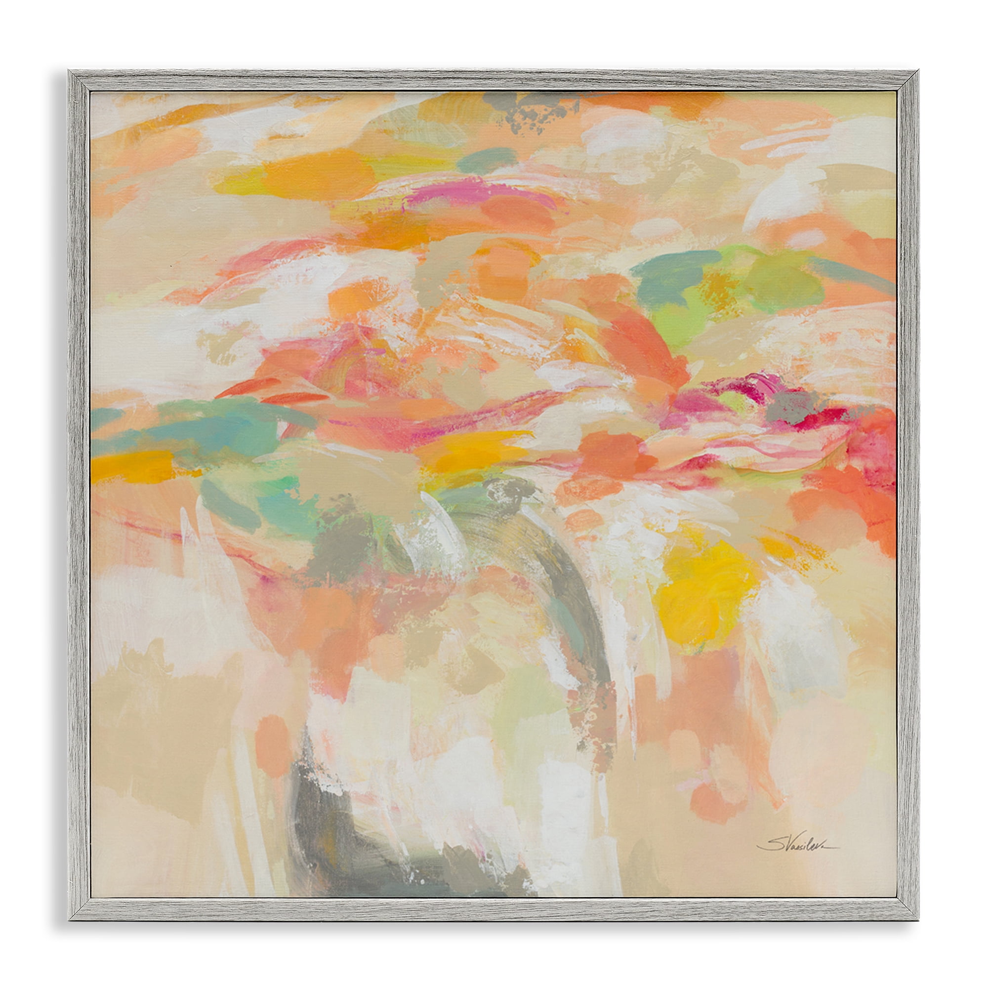 Stupell Industries Summer Solstice Abstraction Abstract Painting Gray Framed Art Print Wall Art, 24 x 24