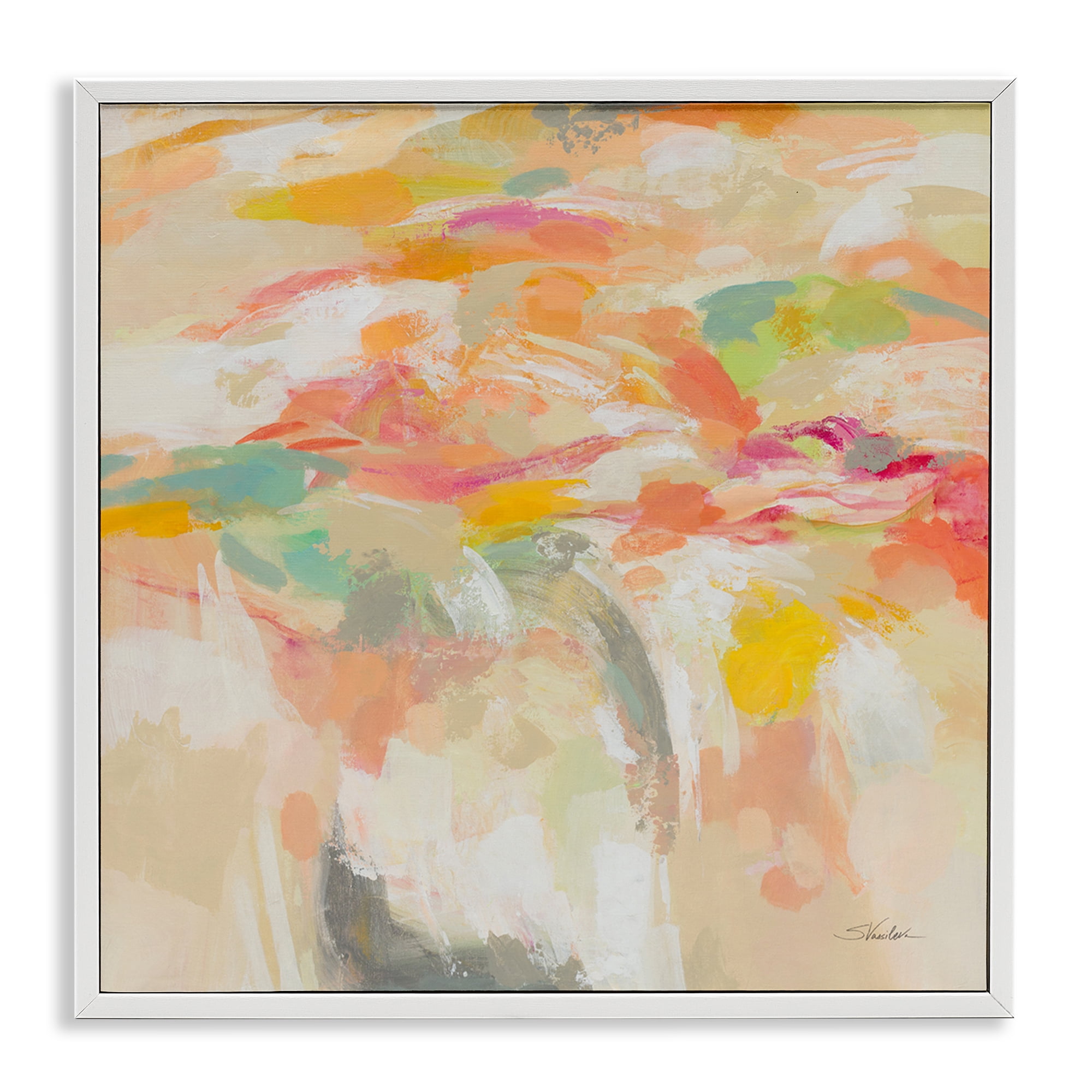 Stupell Industries Summer Solstice Abstraction Abstract Painting White Framed Art Print Wall Art, 24 x 24