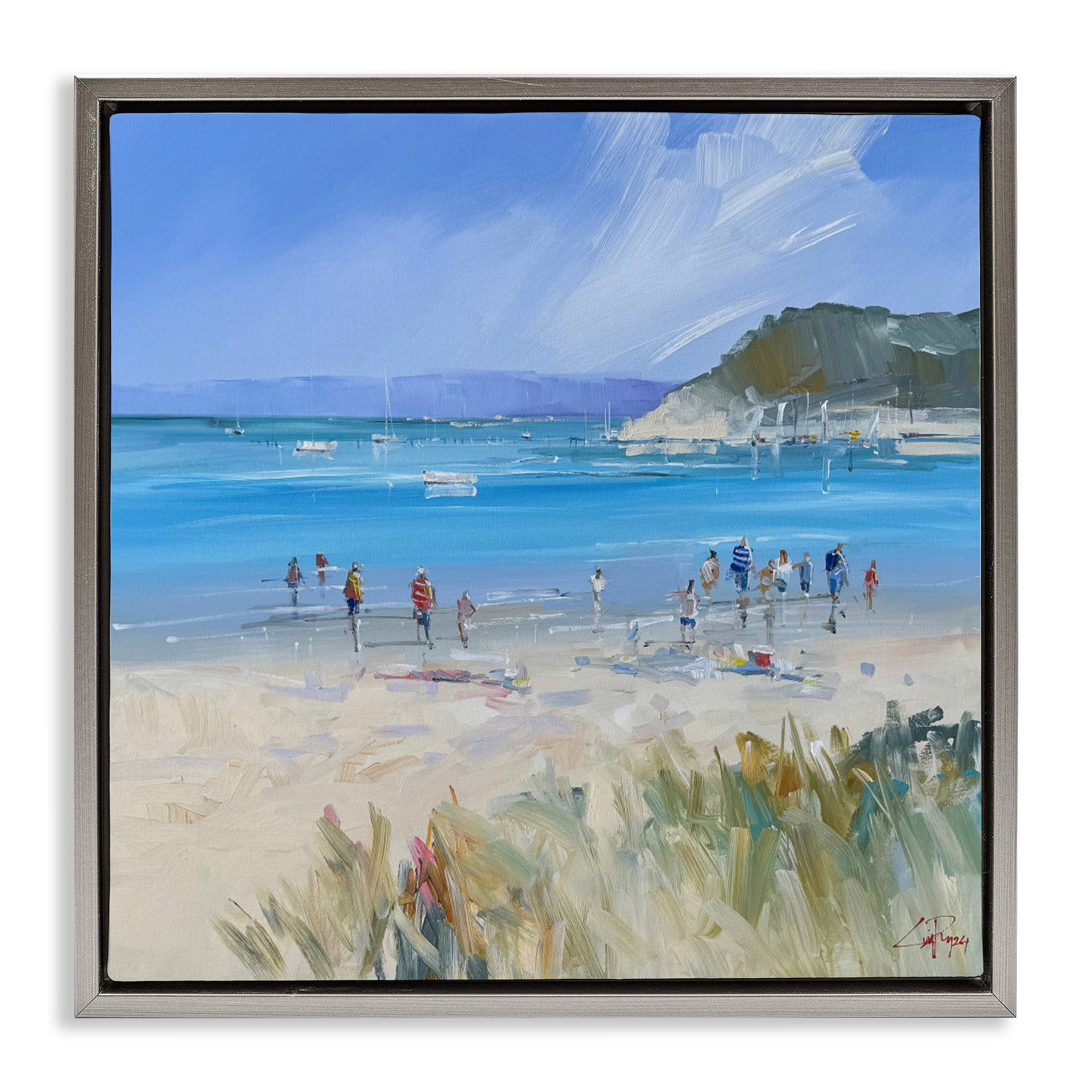 Stupell Industries Summer Sorrento Beachgoers Gray Framed Floater Canvas Wall Art, design by Craig Trewin Penny
