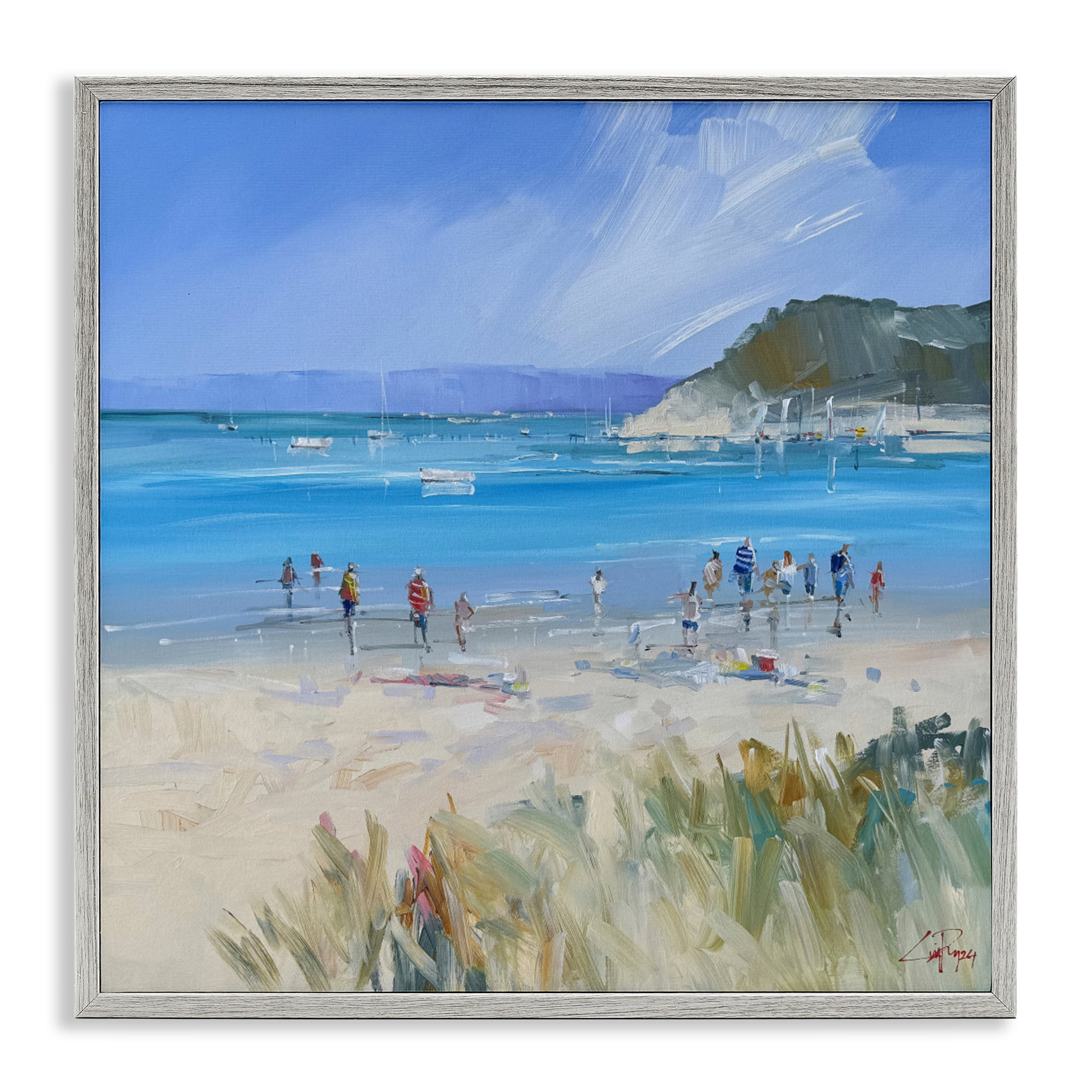 Stupell Industries Summer Sorrento Beachgoers Gray Framed Giclee Art, design by Craig Trewin Penny