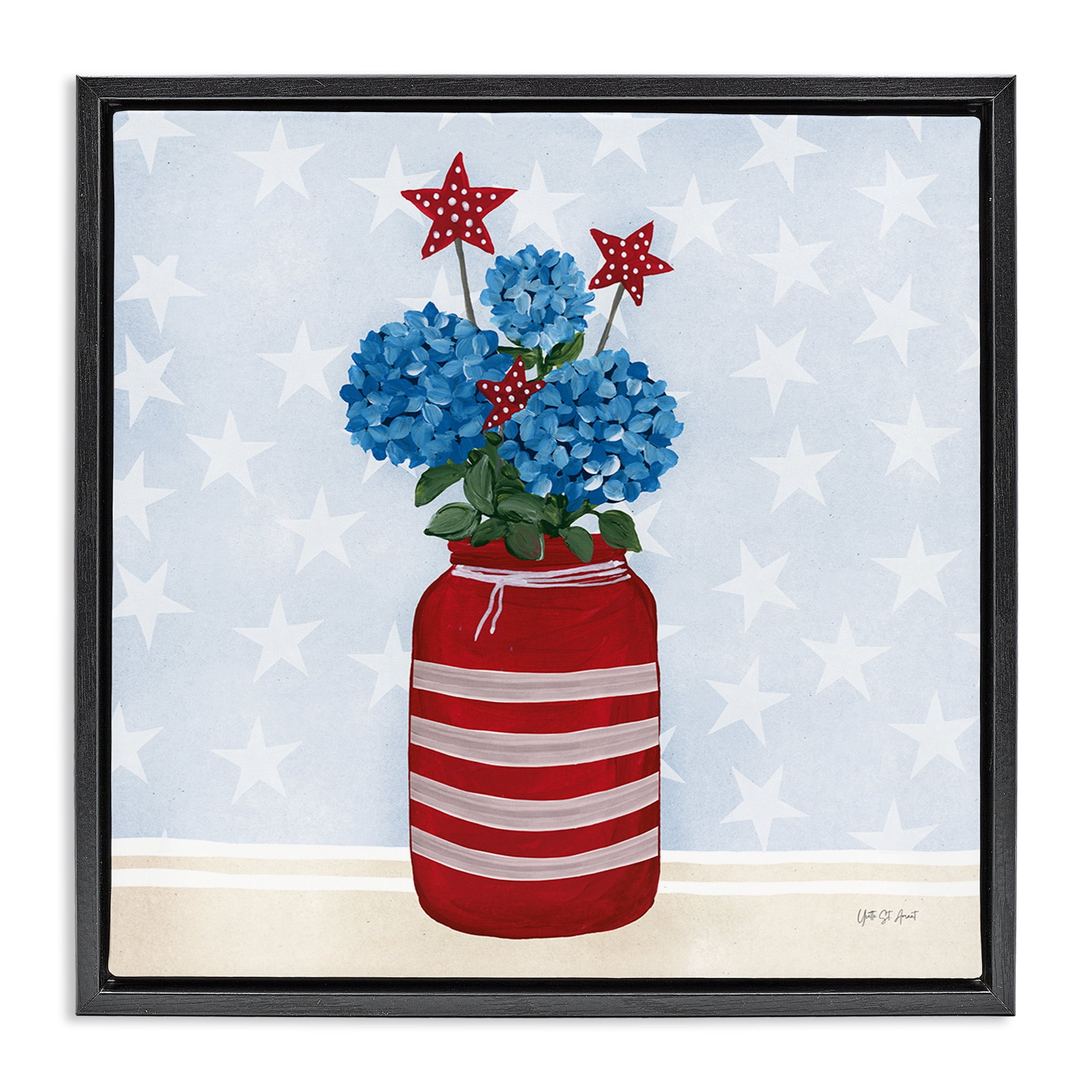 Stupell Industries Summer Stars Bouquet Patriotic Painting Black Floater Framed Canvas Art Print Wall Art, 25 x 25