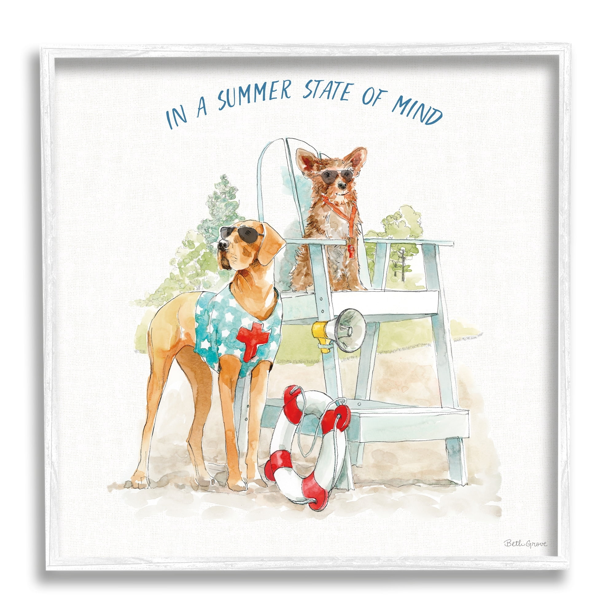 Stupell Industries Summer State of Mind Phrase Summer Lifeguard Dogs, 12 x 12,Design by Beth Grove
