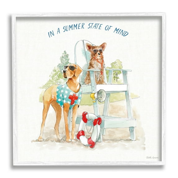 Stupell Industries Summer State of Mind Phrase Summer Lifeguard Dogs, 12 x 12,Design by Beth Grove