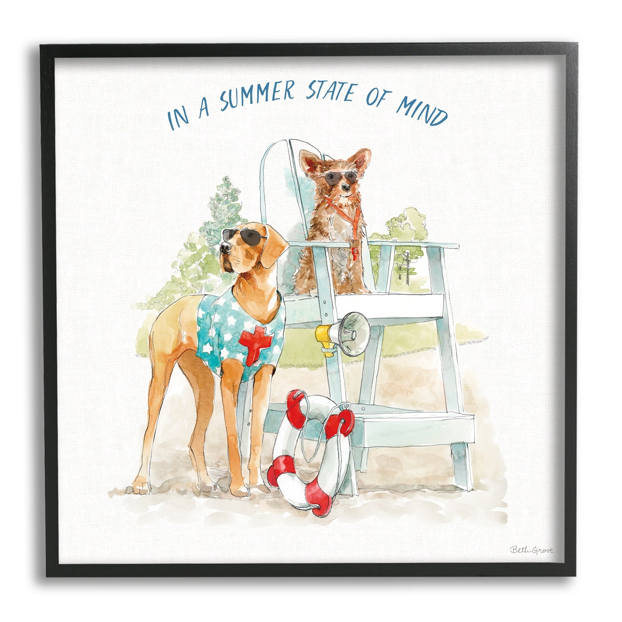 Stupell Industries Summer State of Mind Phrase Summer Lifeguard Dogs, 17 x 30,Design by Beth Grove