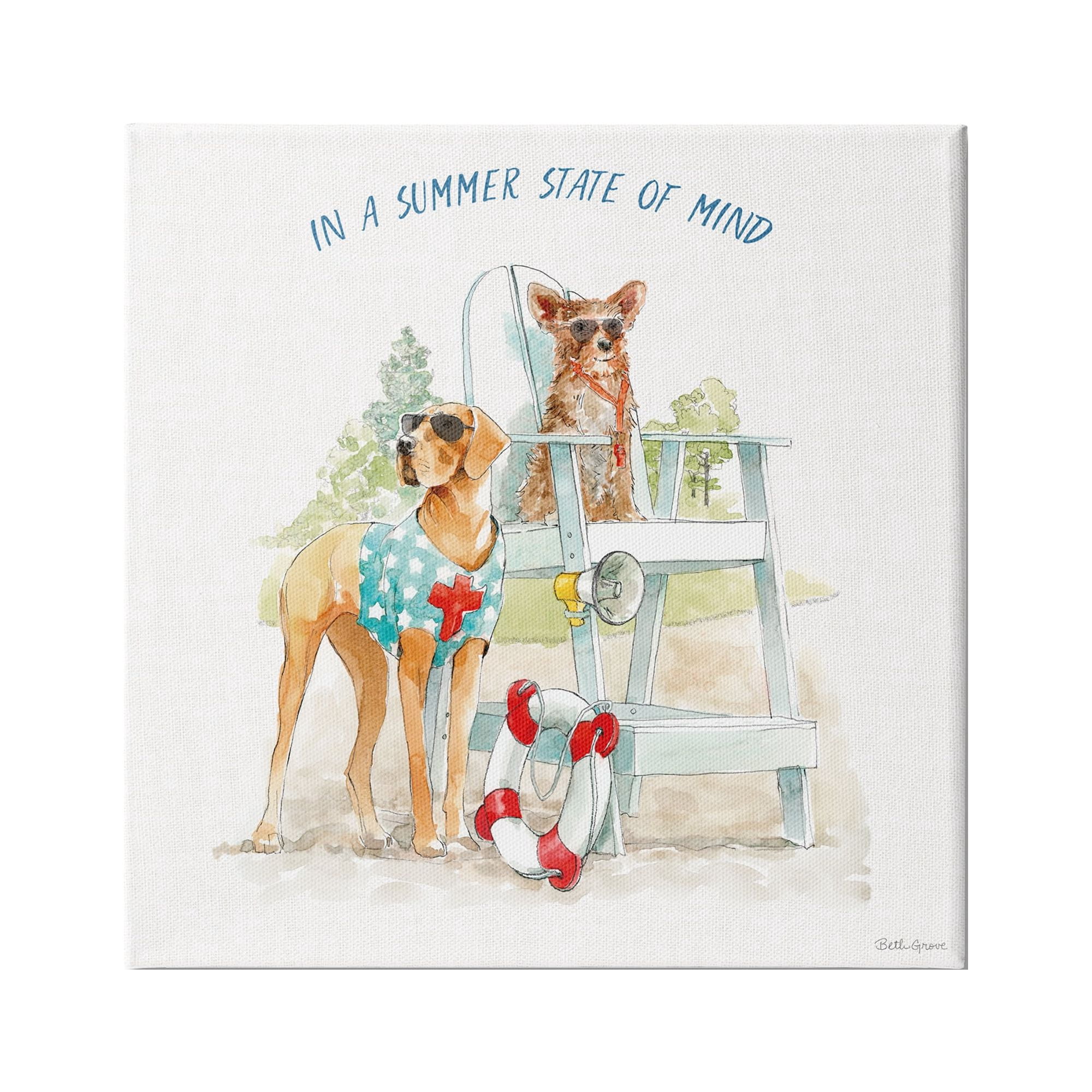 Stupell Industries Summer State of Mind Phrase Summer Lifeguard Dogs, 36 x 36,Design by Beth Grove