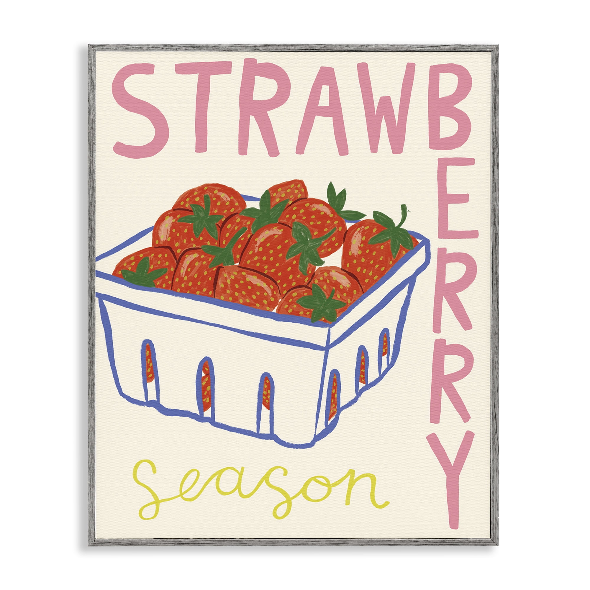Stupell Industries Summer Strawberry Season Food & Beverage Painting Gray Framed Art Print Wall Art, 11 x 14