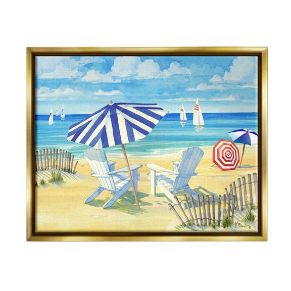 Stupell Industries Summer Sun Sailboat Chairs Painting Metallic Gold Floating Framed Canvas Print Wall Art, Design by Paul Brent
