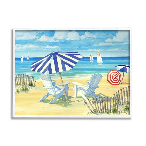 Stupell Industries Summer Sun Sailboat Chairs Painting White Framed Art Print Wall Art, Design by Paul Brent