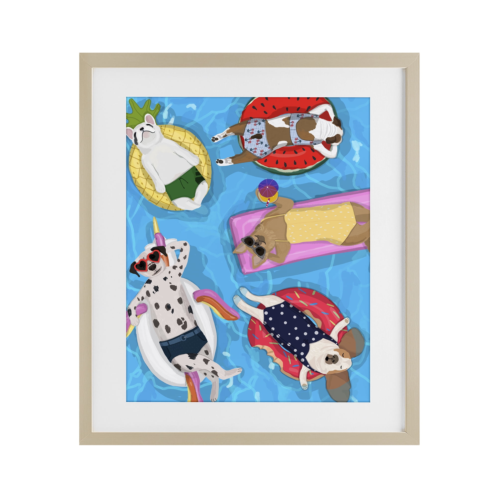 Stupell Industries Summer Sunbathing Dogs Birch Framed Print Under Glass, design by Hanna Melin