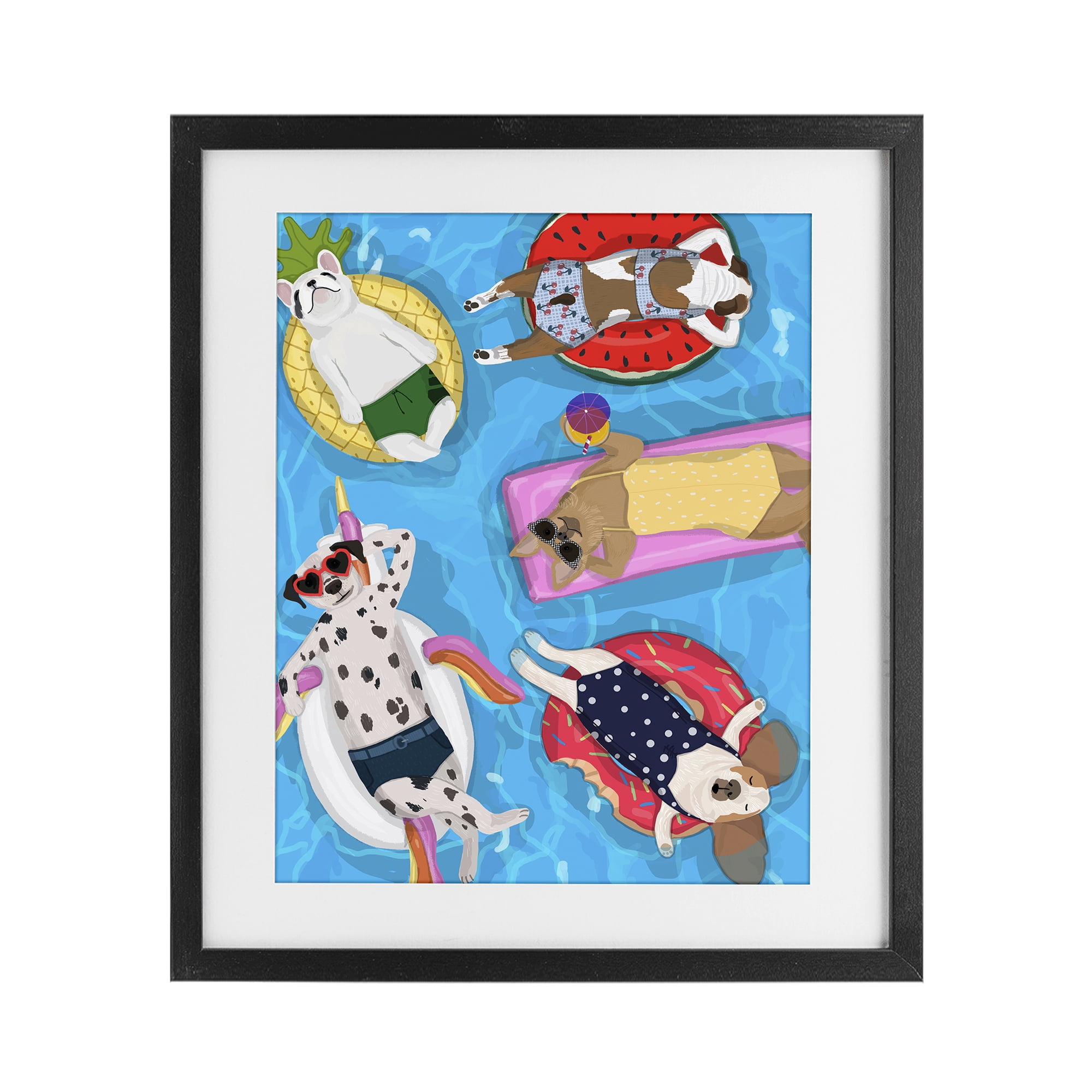 Stupell Industries Summer Sunbathing Dogs Black Framed Print Under Glass, design by Hanna Melin
