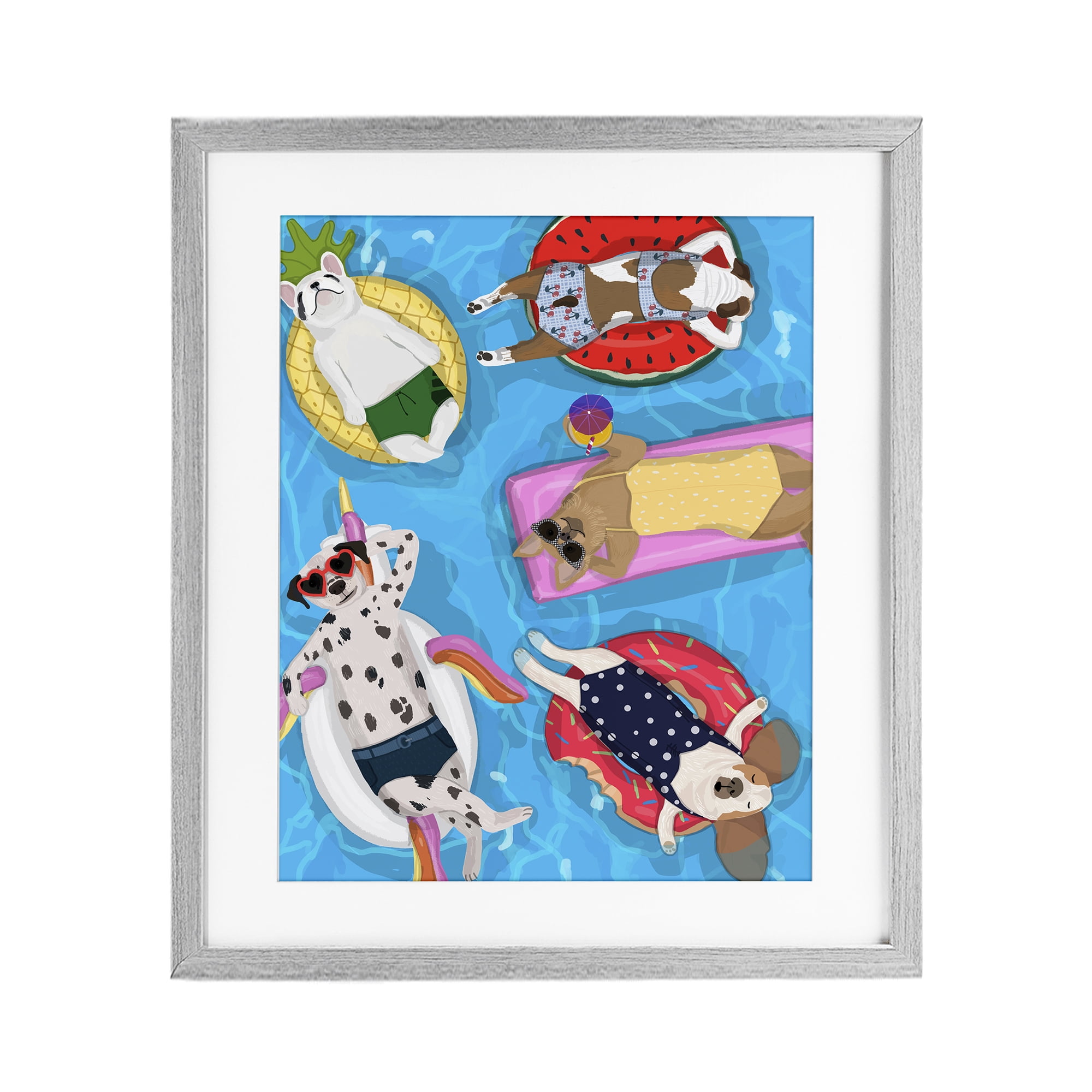 Stupell Industries Summer Sunbathing Dogs Gray Framed Print Under Glass, design by Hanna Melin