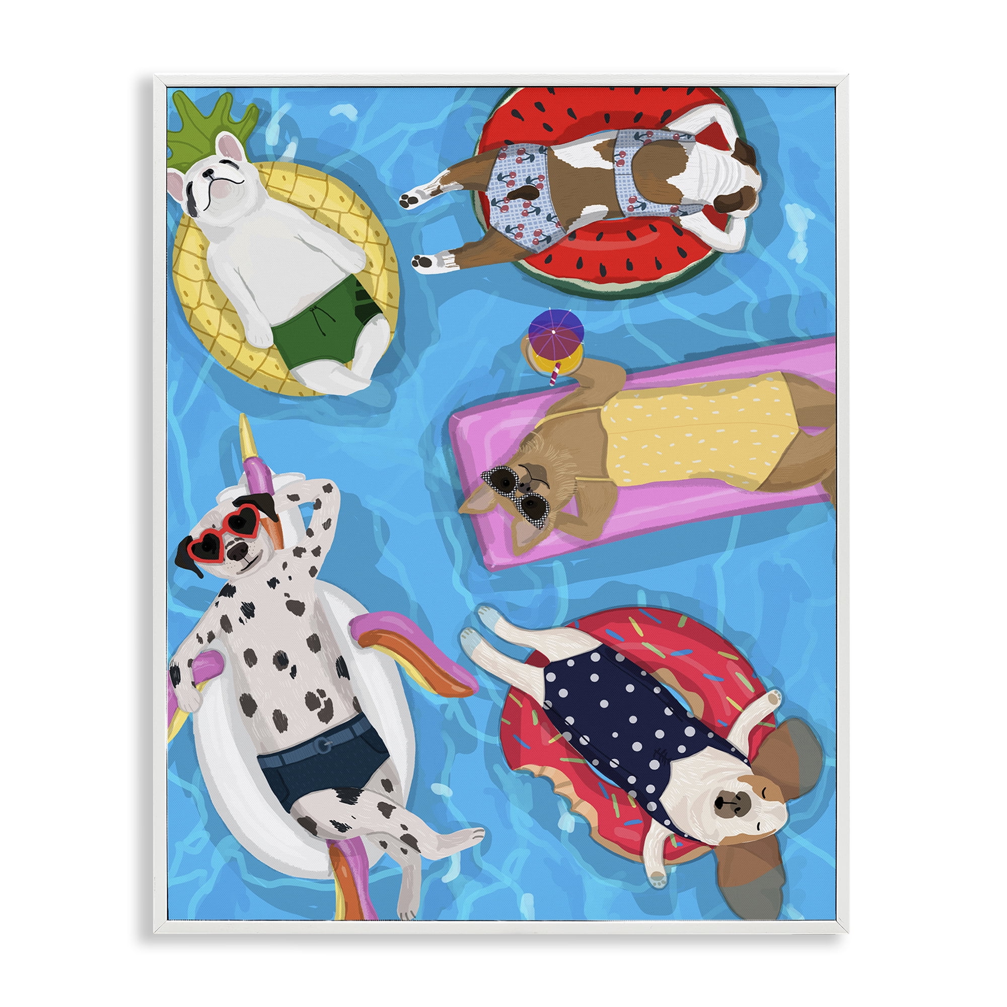 Stupell Industries Summer Sunbathing Dogs White Framed Giclee Art, design by Hanna Melin