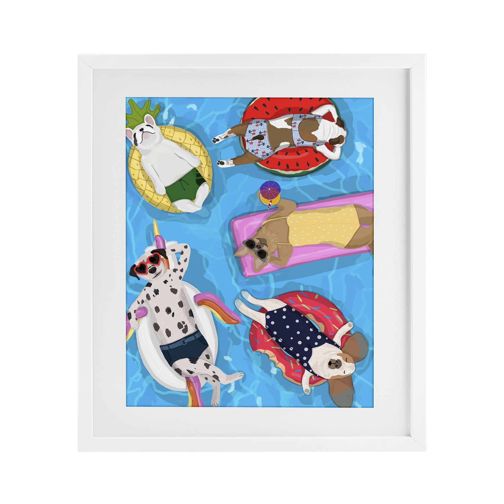 Stupell Industries Summer Sunbathing Dogs White Framed Print Under Glass, design by Hanna Melin