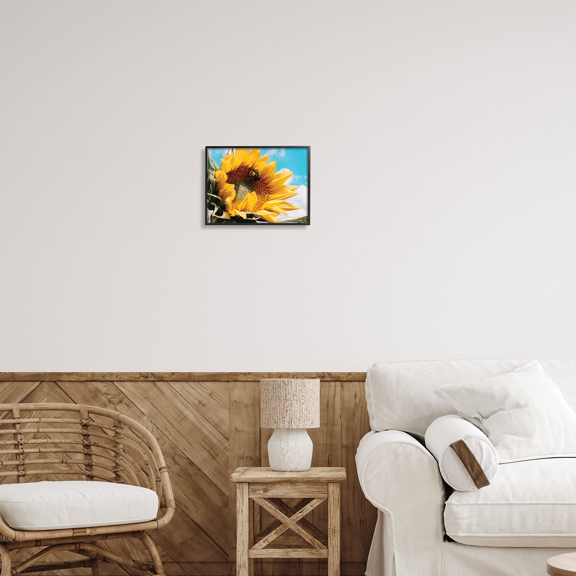 Stupell Industries Summer Sunflower Blossom Pollinating Honey Bee Photography Photograph Black Framed Art Print Wall Art, Design by Hey Bre! Creative Studio