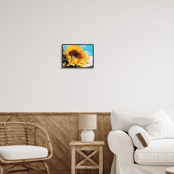 Stupell Industries Summer Sunflower Blossom Pollinating Honey Bee Photography Photograph Black Framed Art Print Wall Art, Design by Hey Bre! Creative Studio