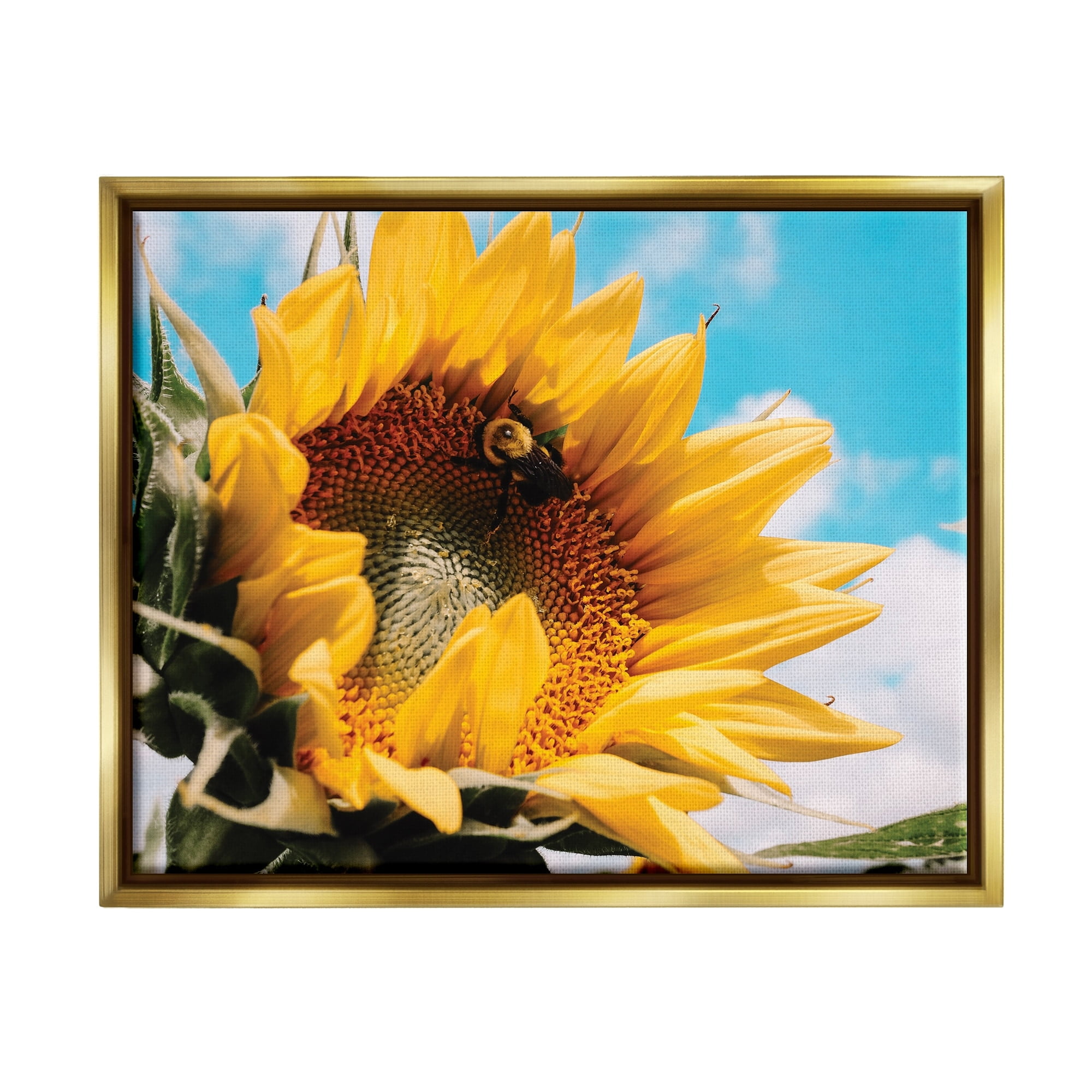 Stupell Industries Summer Sunflower Blossom Pollinating Honey Bee Photography Photograph Metallic Gold Floating Framed Canvas Print Wall Art, Design by Hey Bre! Creative Studio