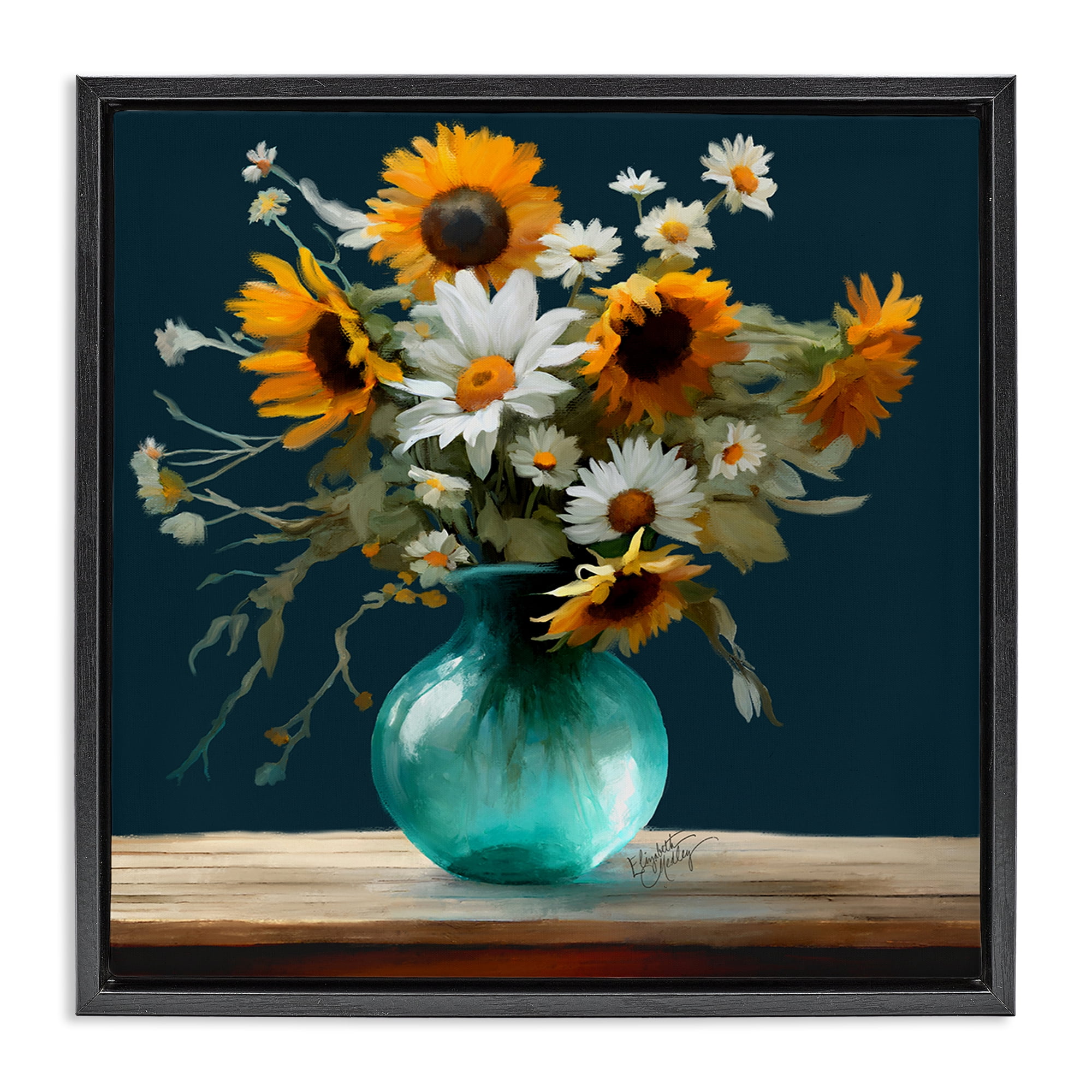 Stupell Industries Summer Sunflower Bouquet Botanical & Floral Painting Black Floater Framed Art Print Wall Art, 25 x 25