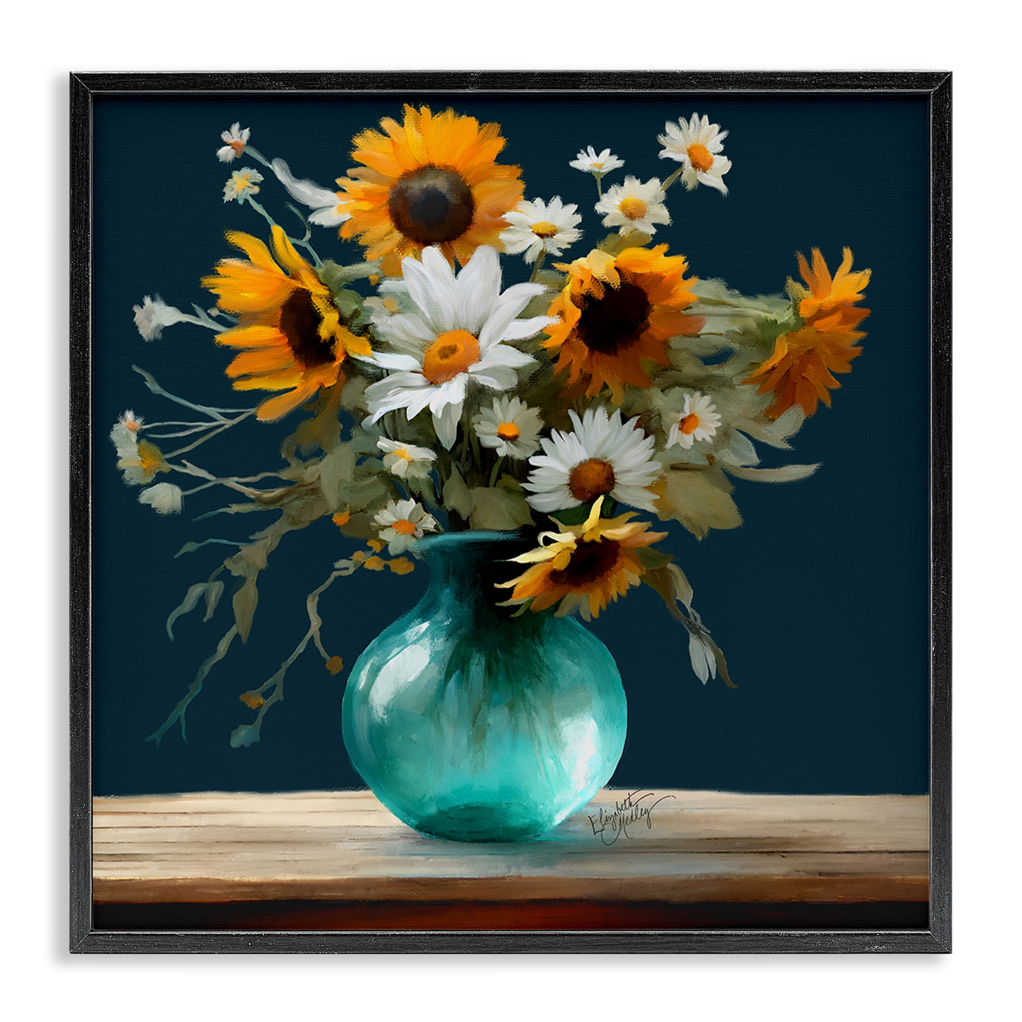 Stupell Industries Summer Sunflower Bouquet Botanical & Floral Painting Black Framed Art Print Wall Art, 24 x 24