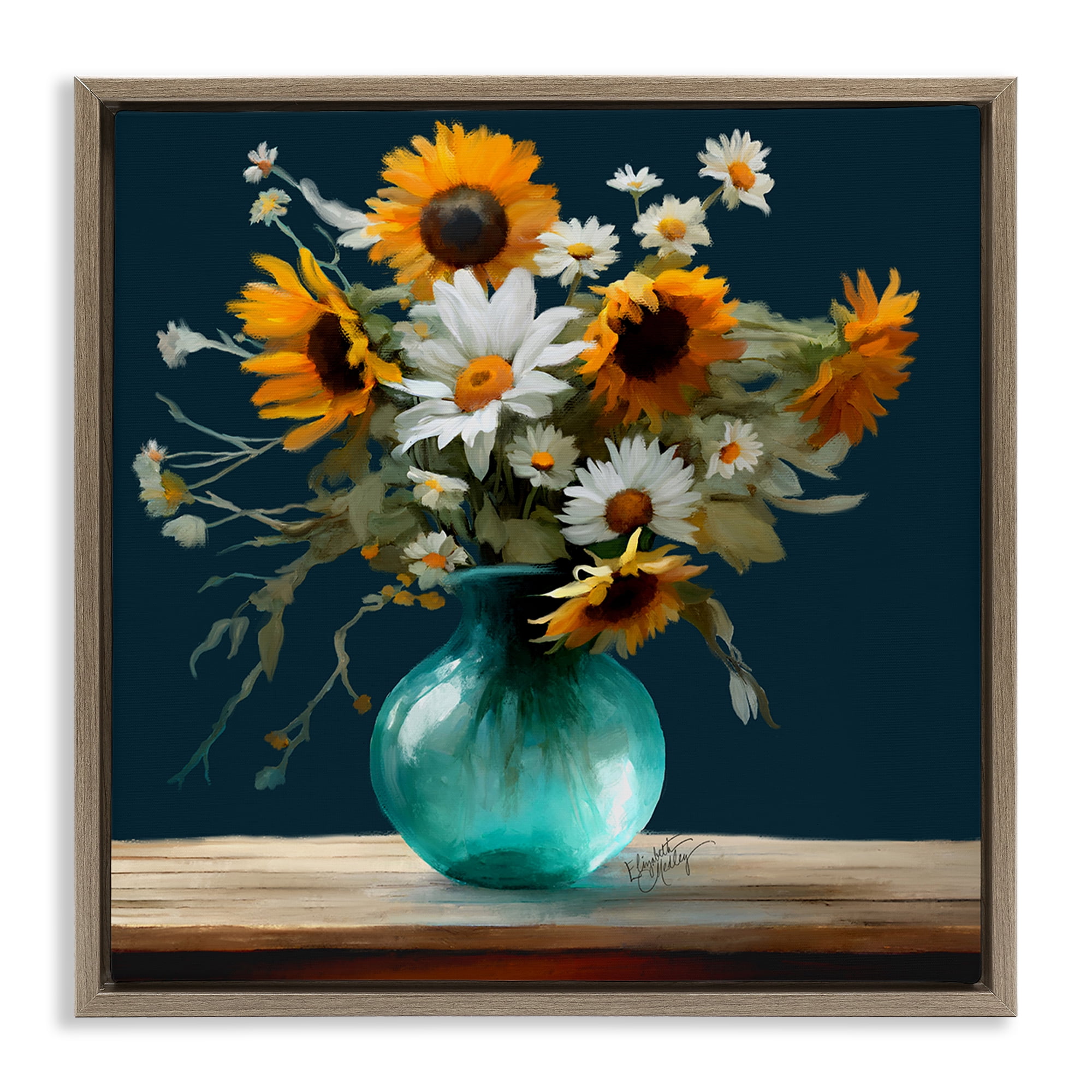 Stupell Industries Summer Sunflower Bouquet Botanical & Floral Painting Brown Floater Framed Art Print Wall Art, 25 x 25