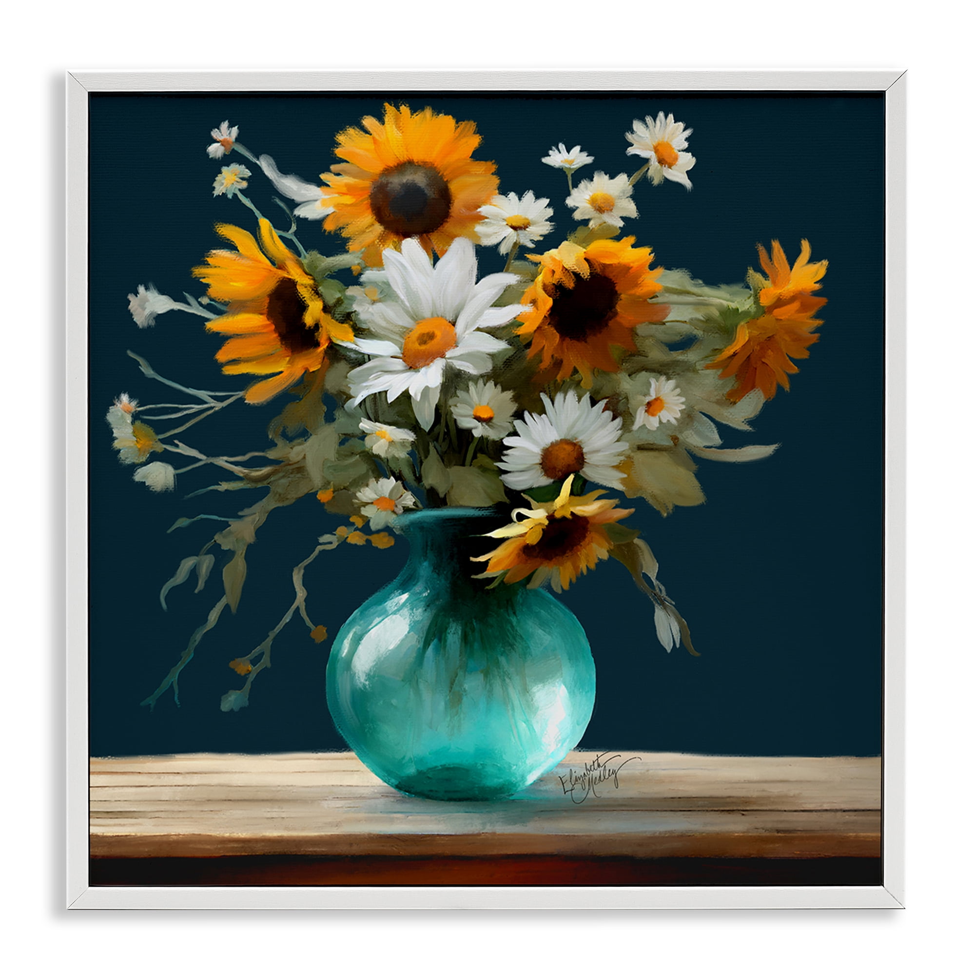 Stupell Industries Summer Sunflower Bouquet Botanical & Floral Painting White Framed Art Print Wall Art, 17 x 17