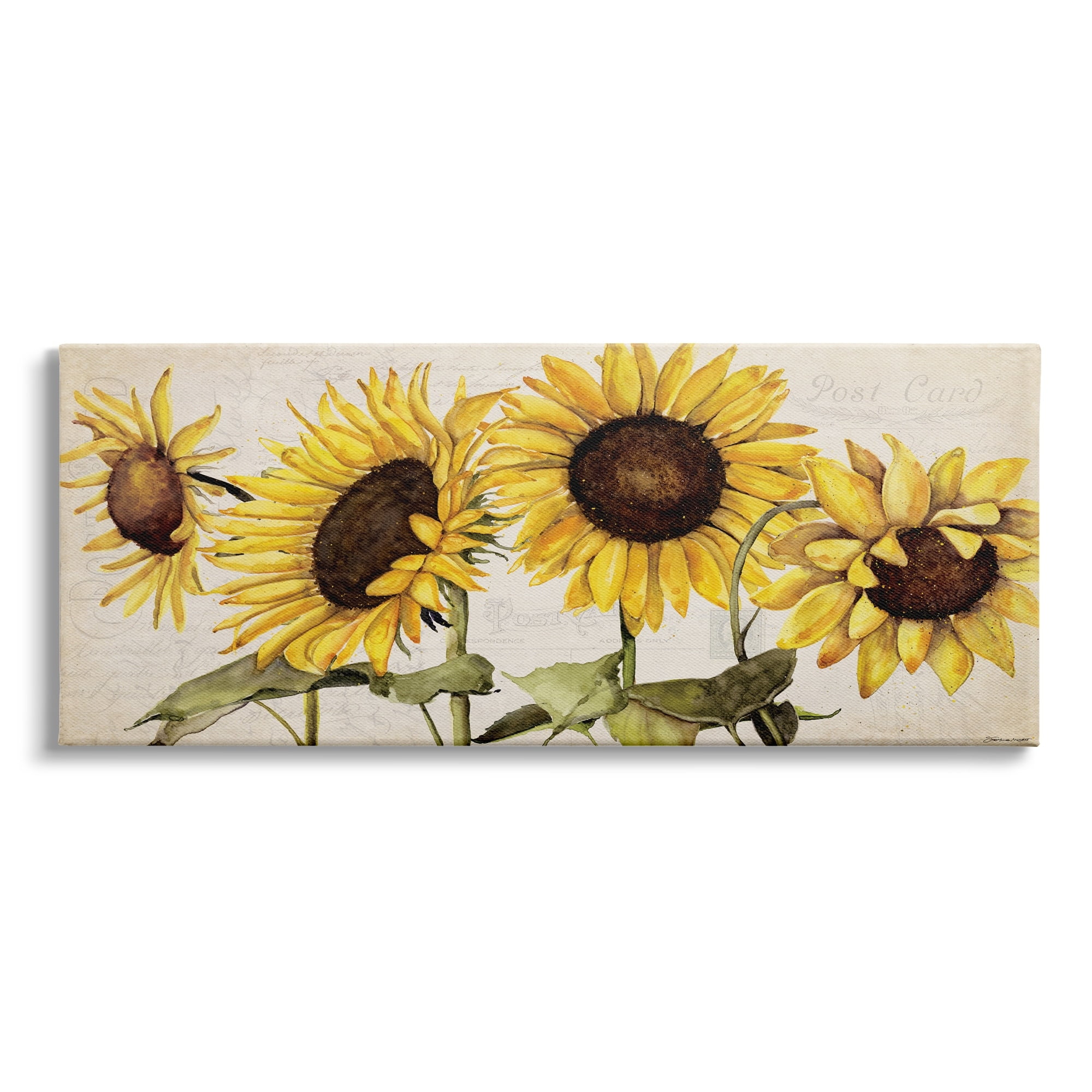 Stupell Industries Summer Sunflower Florals Vintage Postcard Text Pattern, 24 x 10, Design by Stephanie Workman Marrott