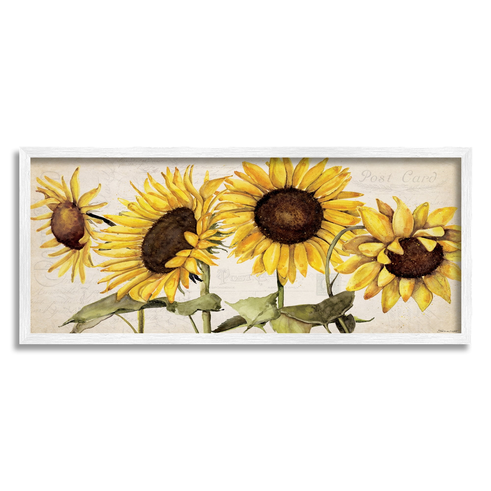 Stupell Industries Summer Sunflower Florals Vintage Postcard Text Pattern, 30 x 13, Design by Stephanie Workman Marrott