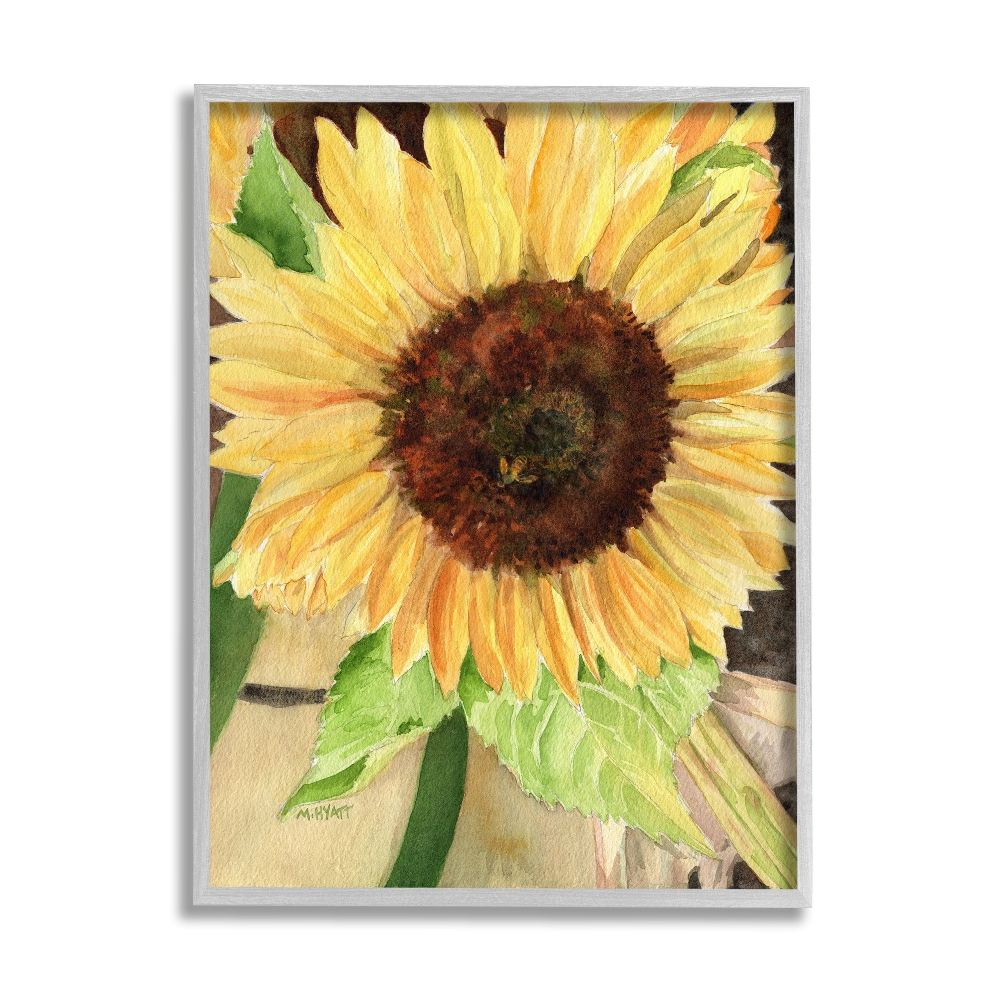 Stupell Industries Summer Sunflower with Yellow Honey Bee Detail Grey Framed, 11 x 14, Design by Melissa Hyatt LLC