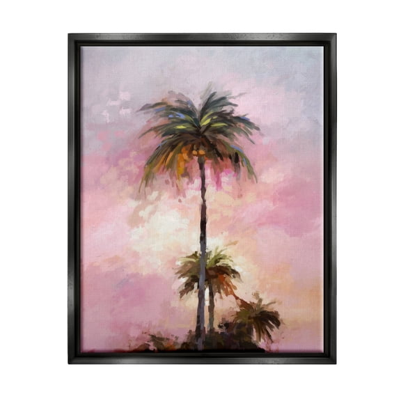 Stupell Industries Summer Sunset Palms Botanical & Floral Painting Black Floater Framed Canvas Art Print Wall Art, 17 x 21