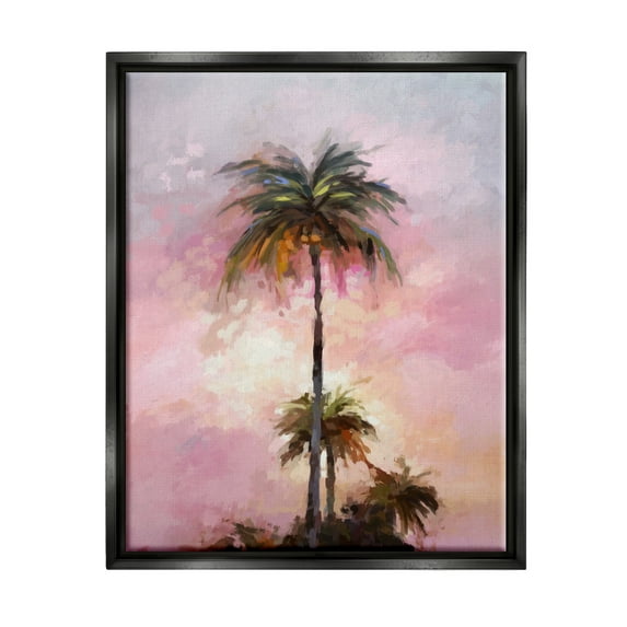 Stupell Industries Summer Sunset Palms Botanical & Floral Painting Black Floater Framed Canvas Art Print Wall Art, 17 x 21