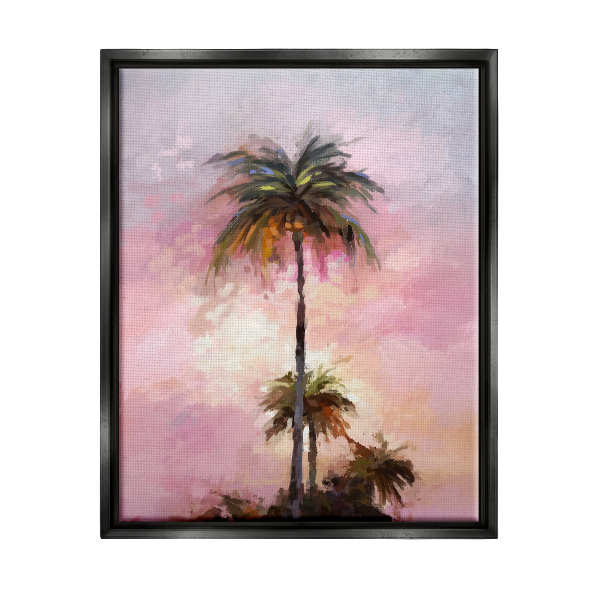 Stupell Industries Summer Sunset Palms Botanical & Floral Painting Black Floater Framed Canvas Art Print Wall Art, 25 x 31