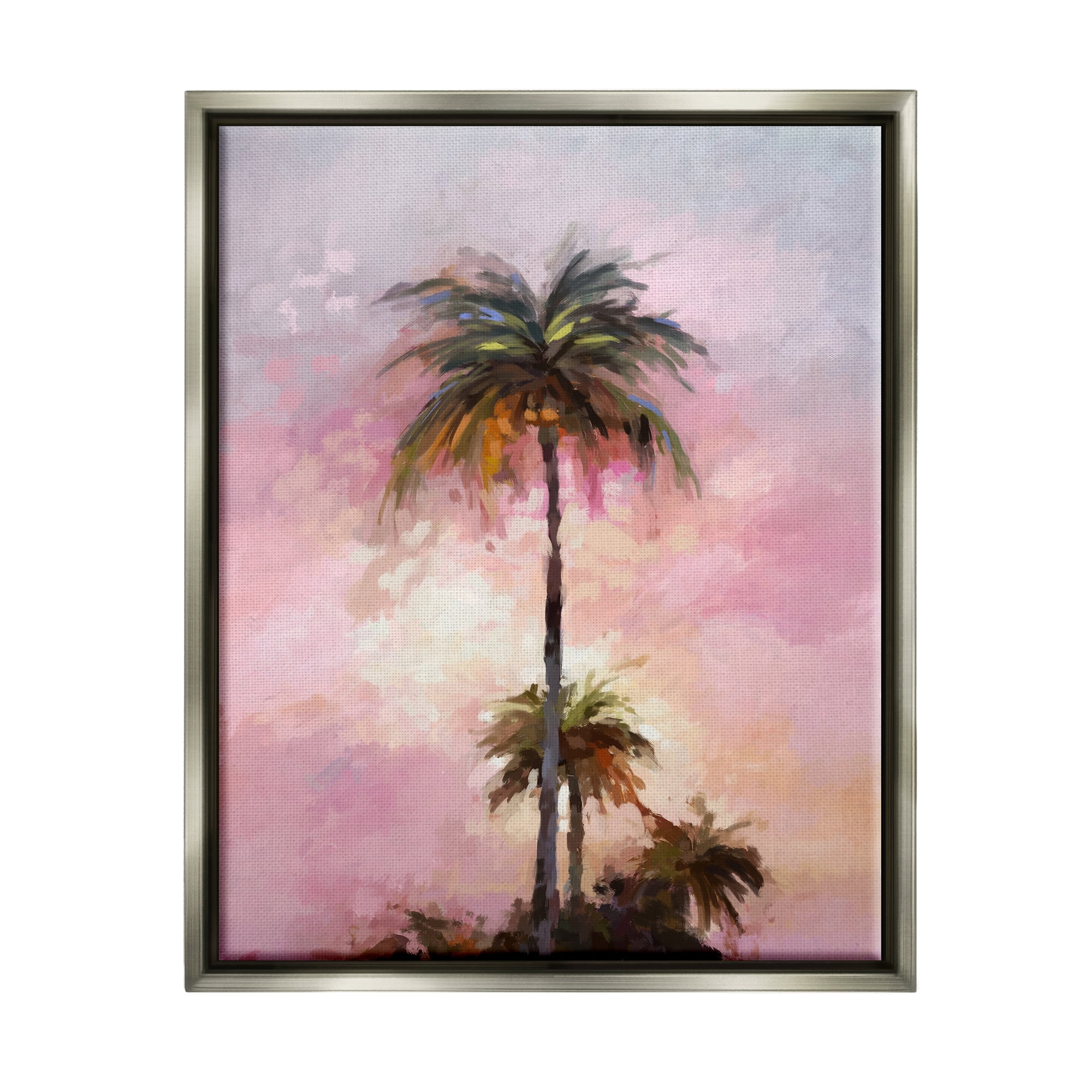 Stupell Industries Summer Sunset Palms Botanical & Floral Painting Gray Floater Framed Canvas Art Print Wall Art, 17 x 21