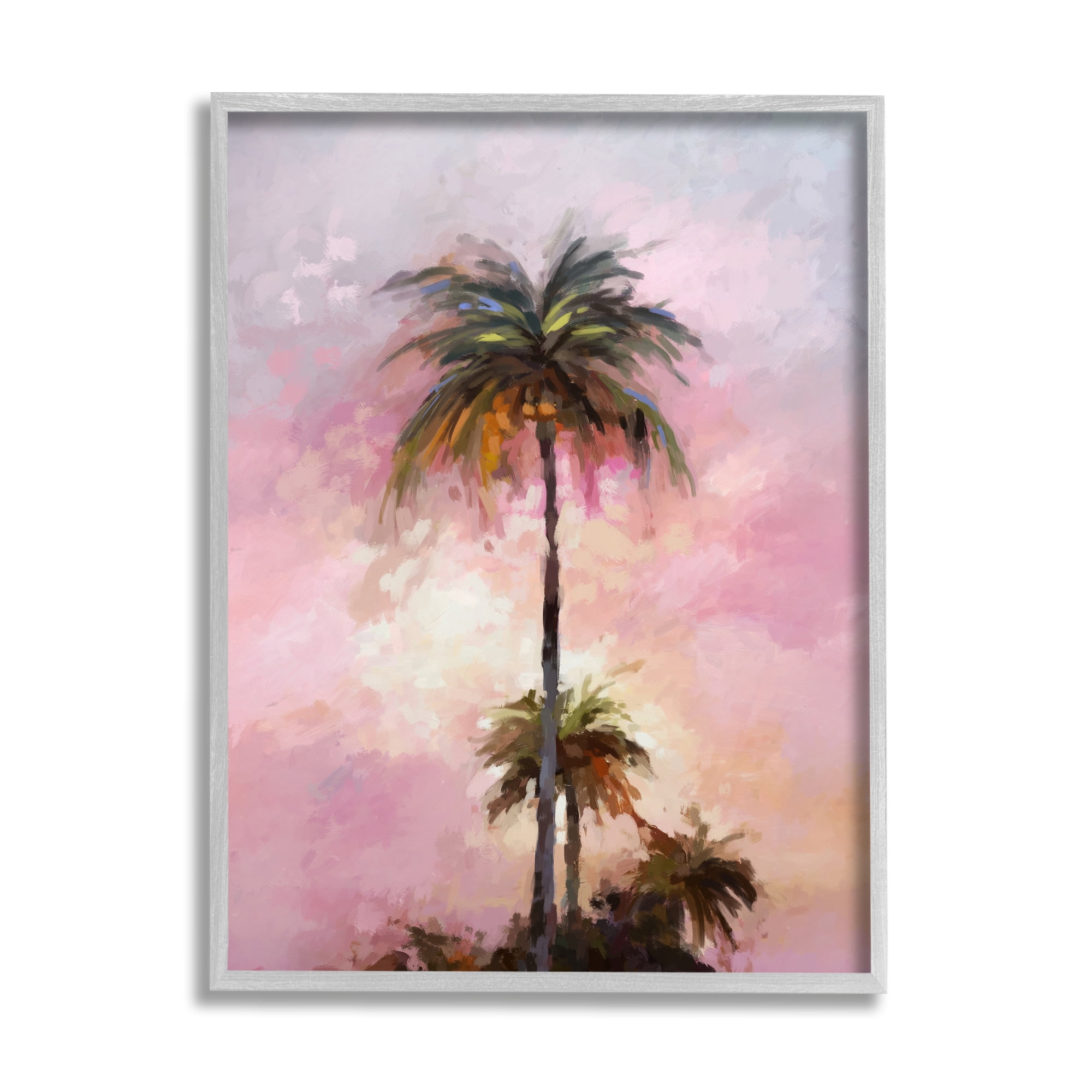 Stupell Industries Summer Sunset Palms Botanical & Floral Painting Gray Framed Art Print Wall Art, 24 x 30