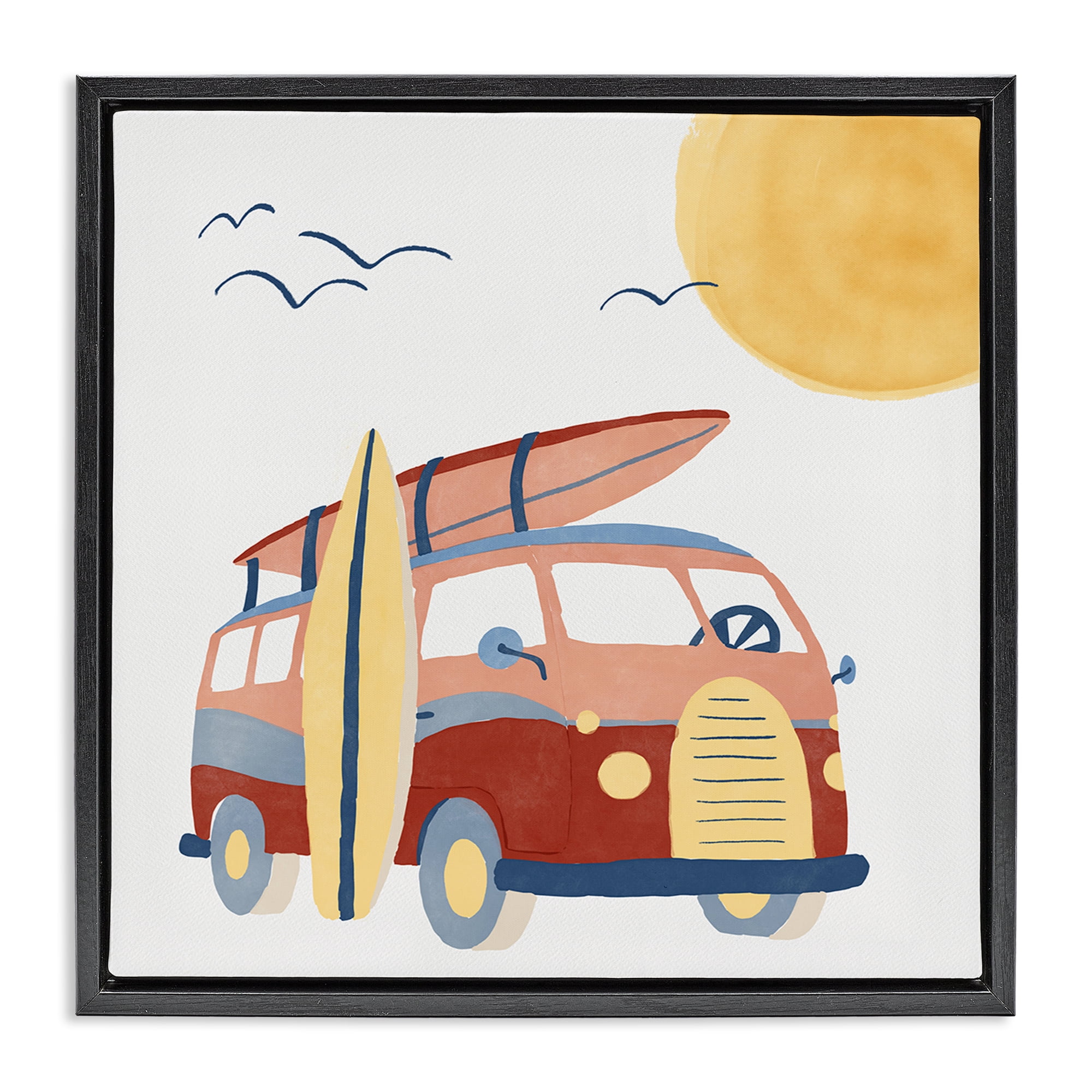 Stupell Industries Summer Surf Bus Transportation Painting Black Floater Framed Canvas Art Print Wall Art, 18 x 18