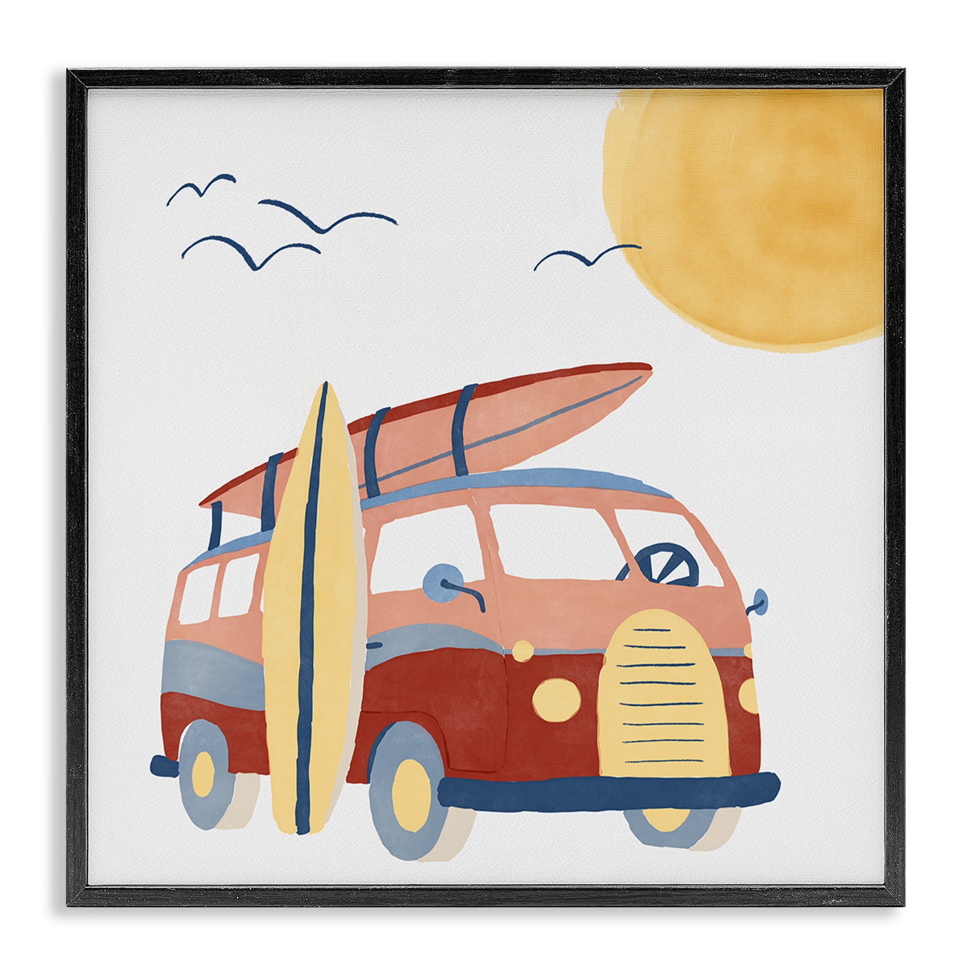 Stupell Industries Summer Surf Bus Transportation Painting Black Framed Art Print Wall Art, 24 x 24